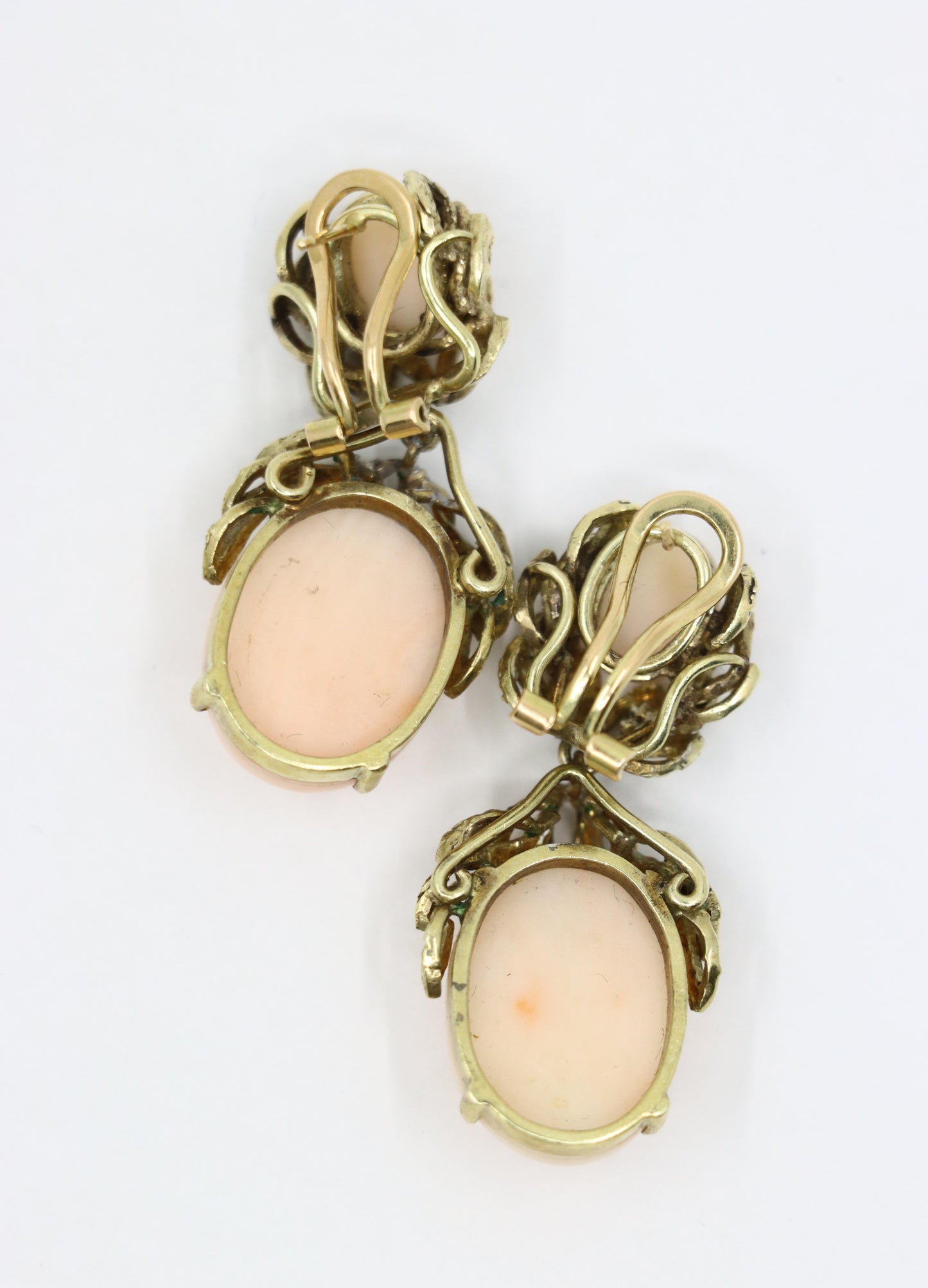 Vintage 14K Gold Coral Cabochon Earrings