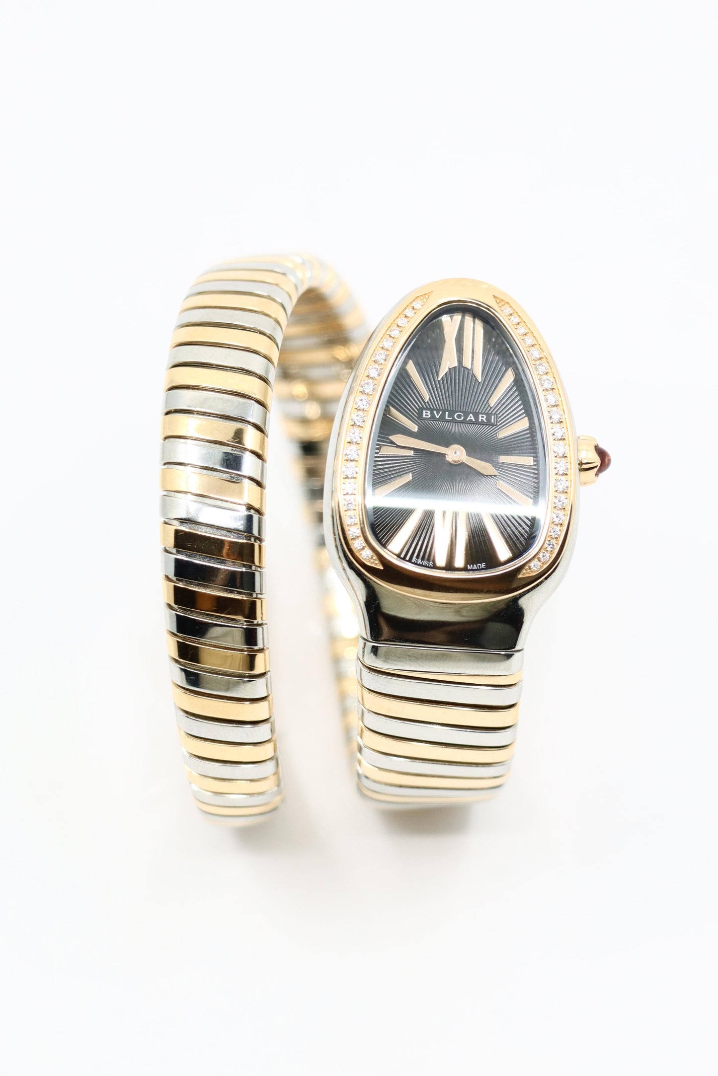Bulgari Serpenti Tubogas 18K Rose Gold Stainless Diamond Single Twist Watch