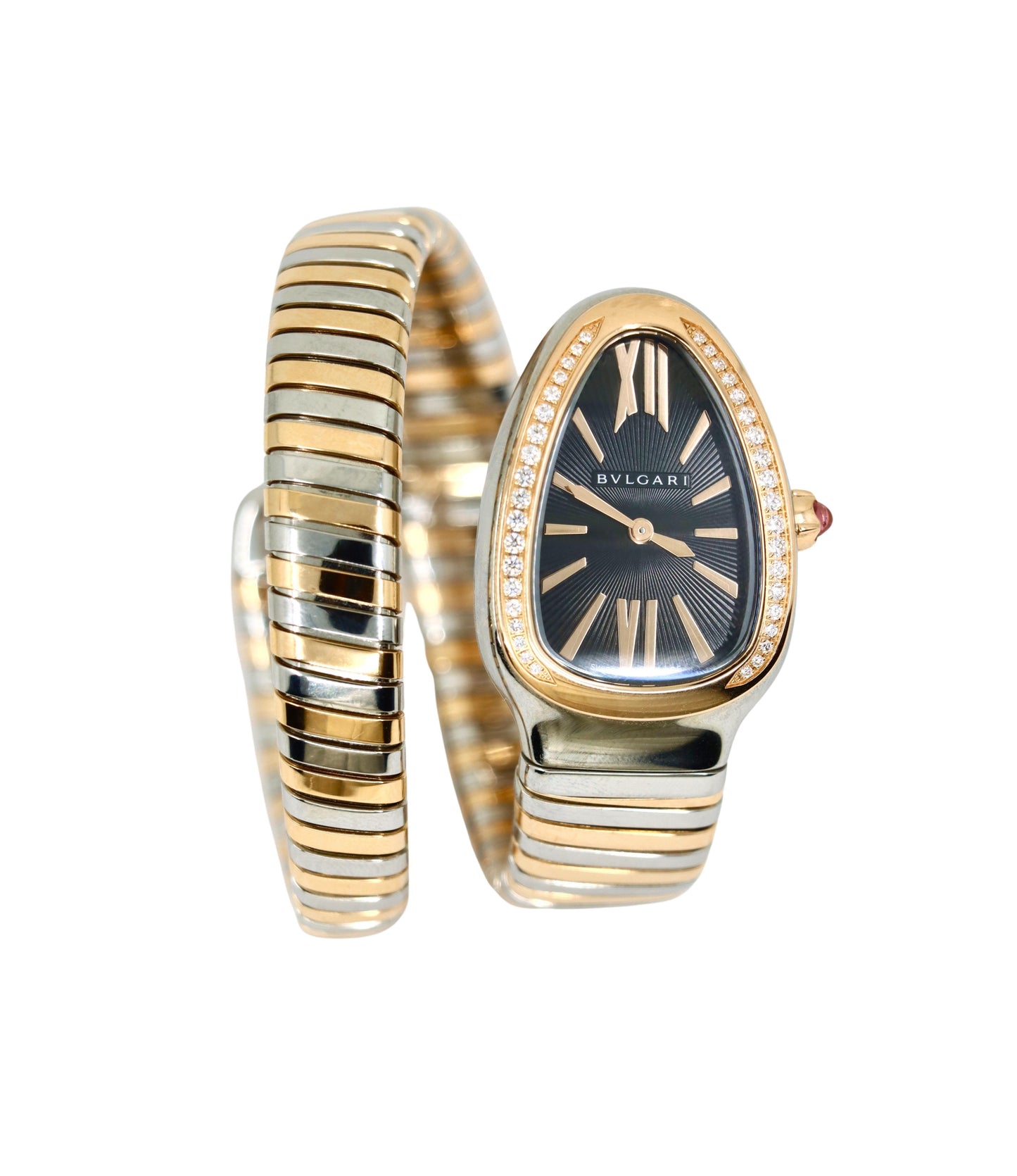 Bulgari Serpenti Tubogas 18K Rose Gold Stainless Diamond Single Twist Watch