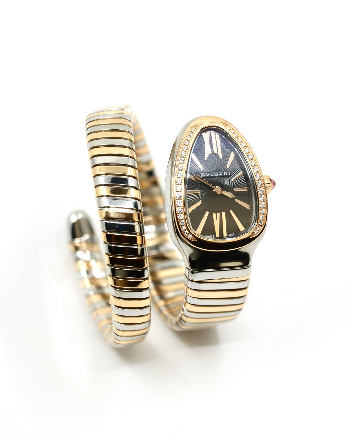 Bulgari Serpenti Tubogas 18K Rose Gold Stainless Diamond Single Twist Watch