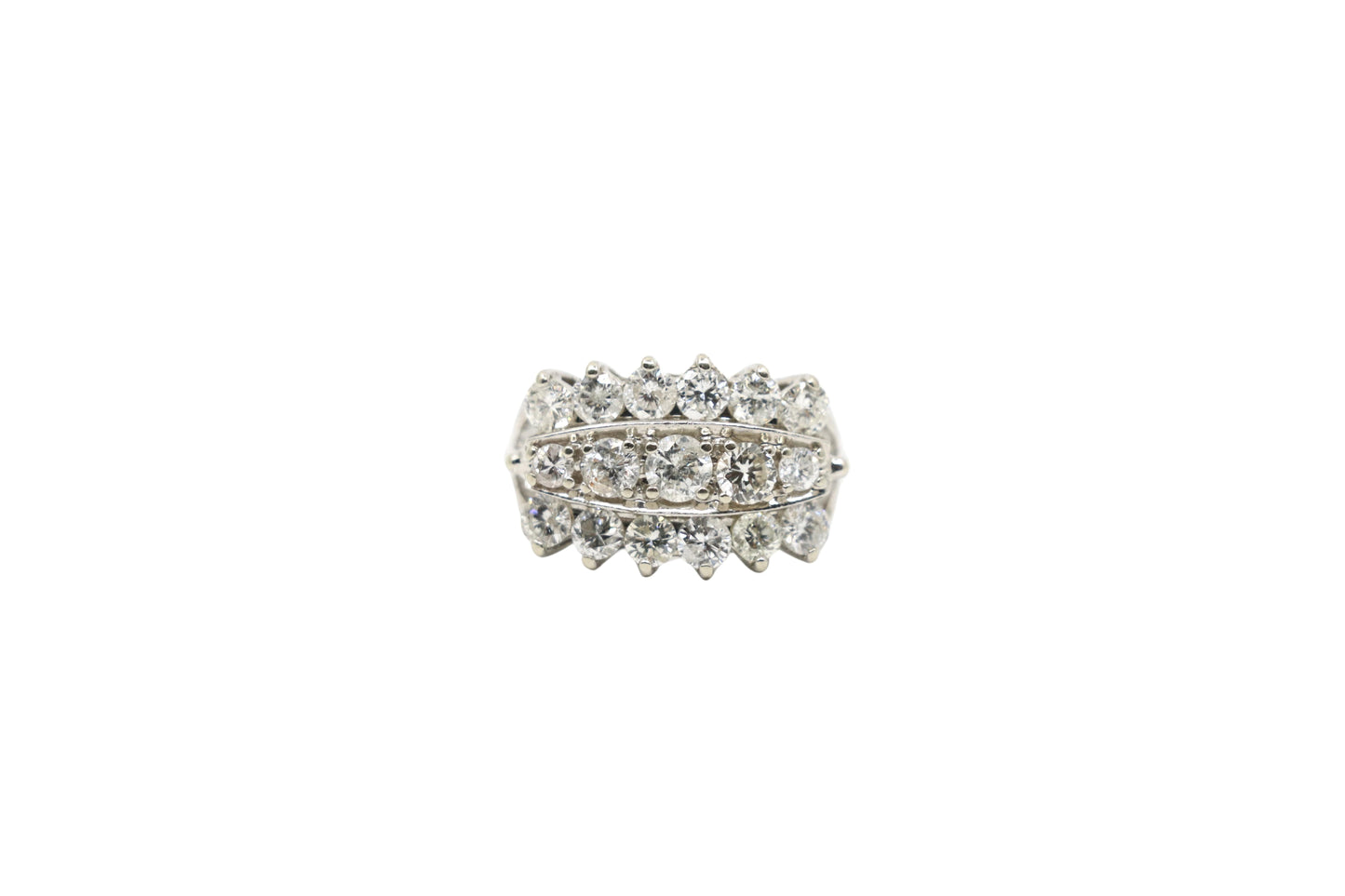 14K White Gold Three Row Diamond Princess Ring