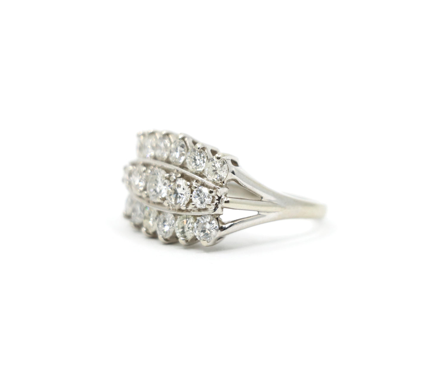 14K White Gold Three Row Diamond Princess Ring