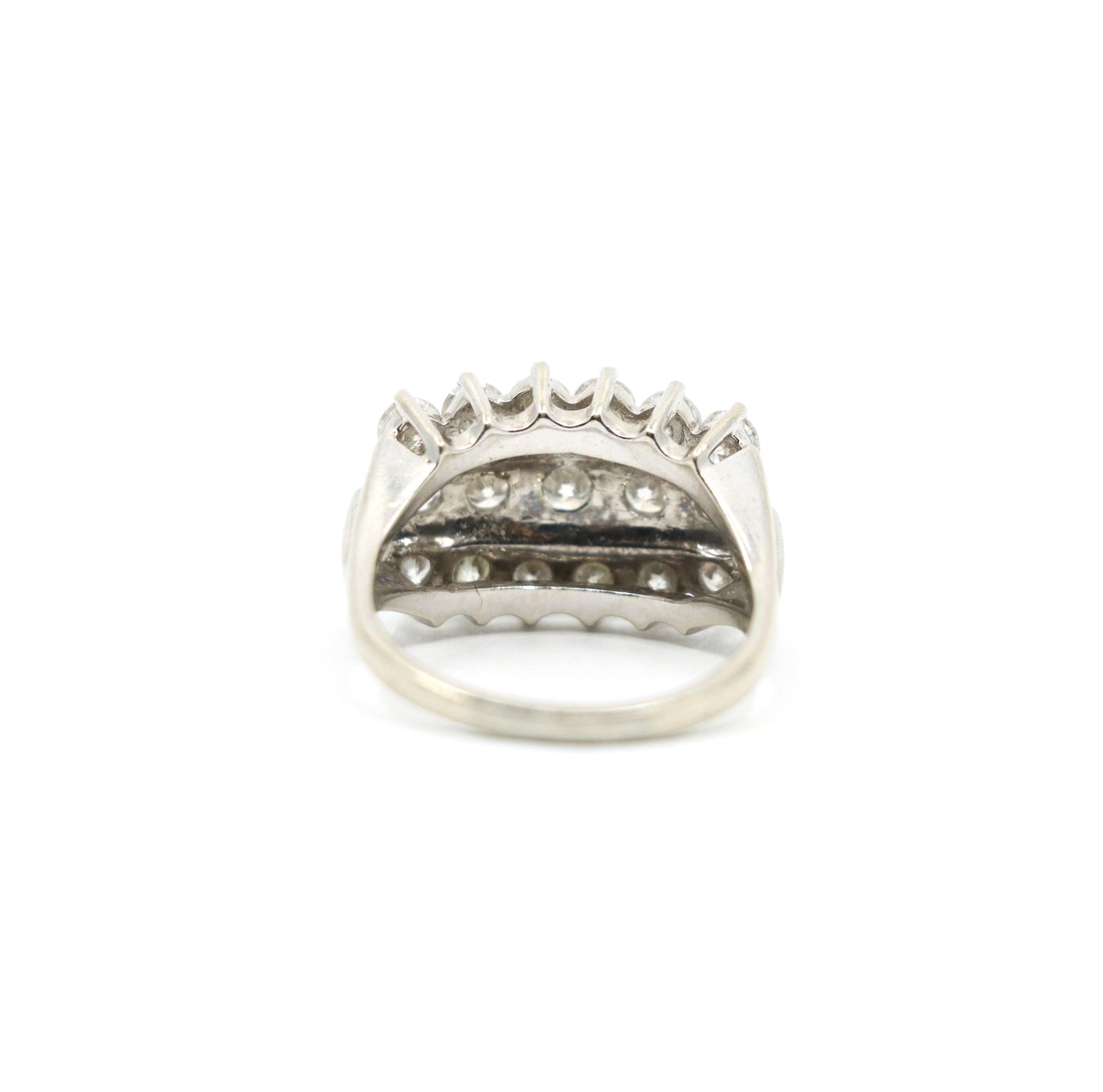 14K White Gold Three Row Diamond Princess Ring