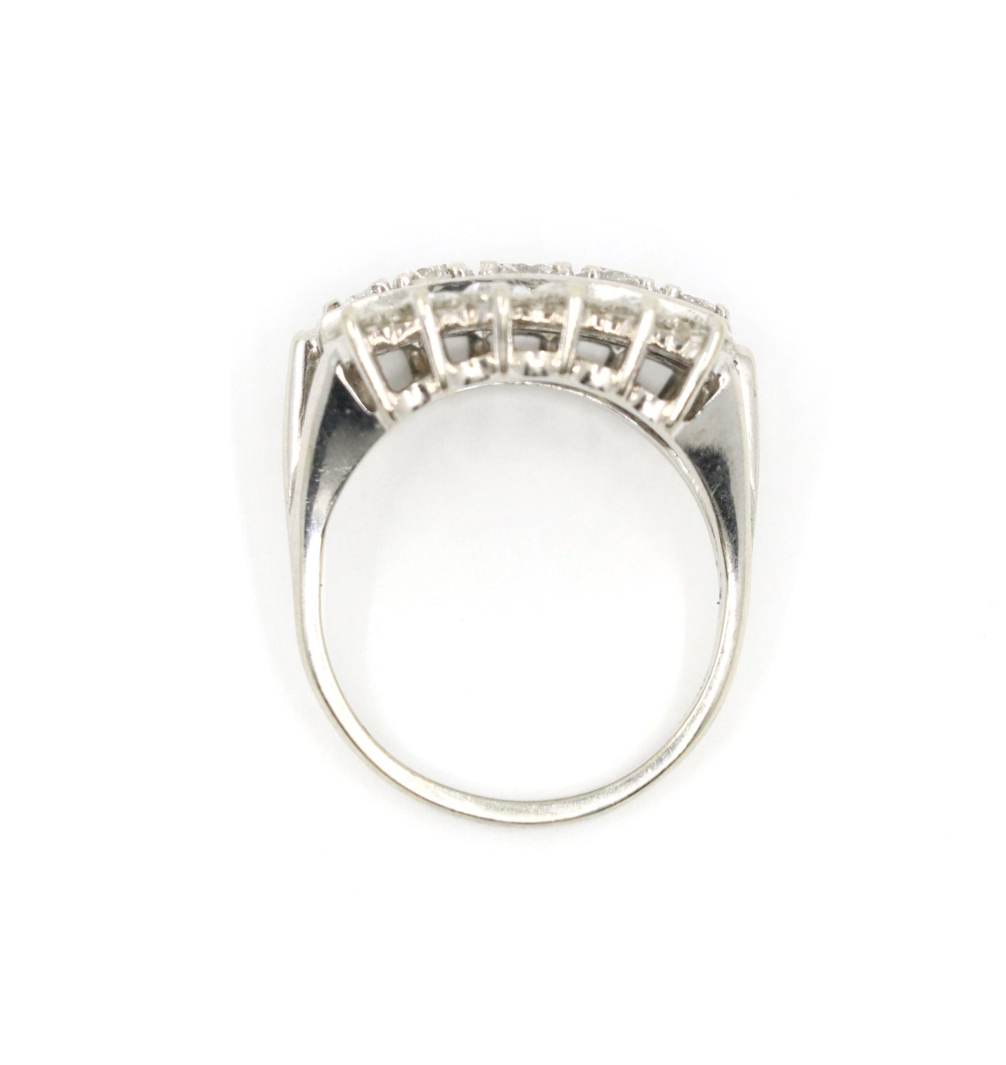14K White Gold Three Row Diamond Princess Ring