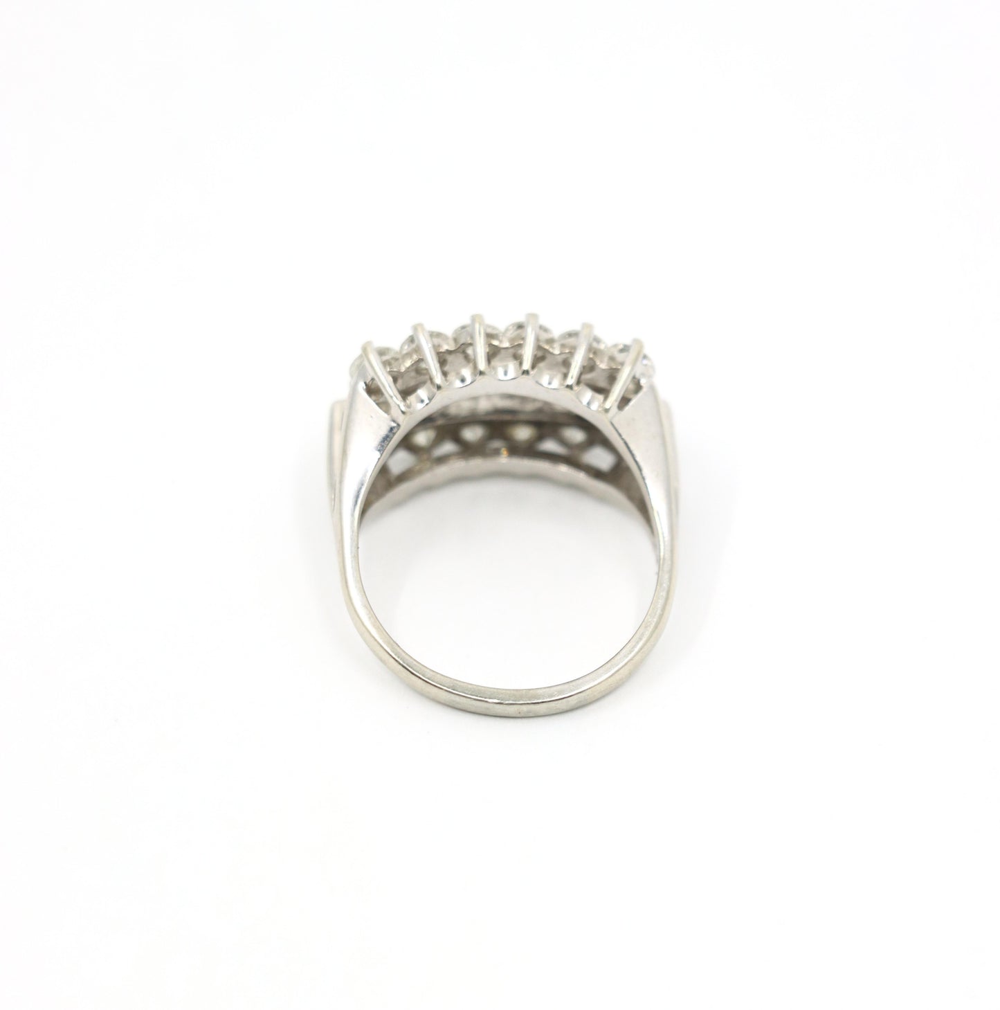 14K White Gold Three Row Diamond Princess Ring