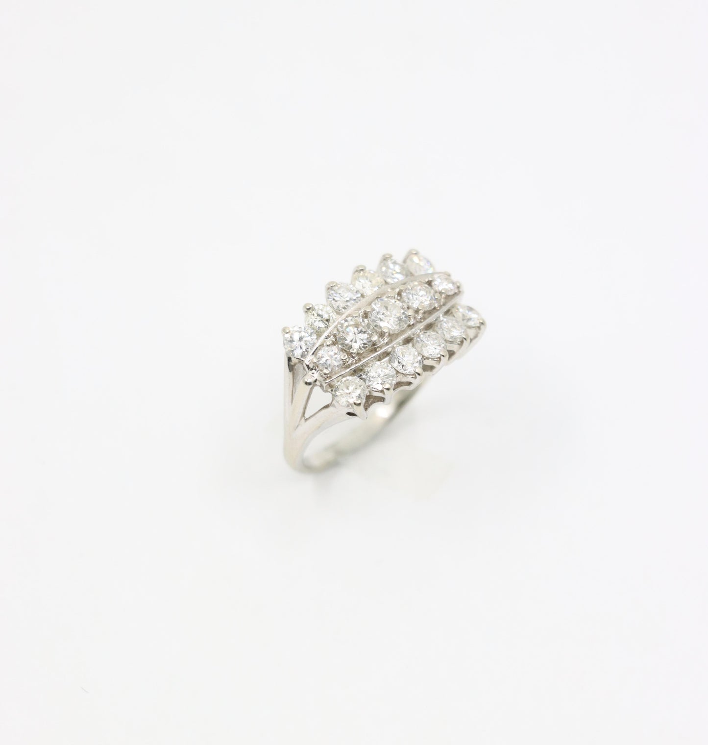 14K White Gold Three Row Diamond Princess Ring