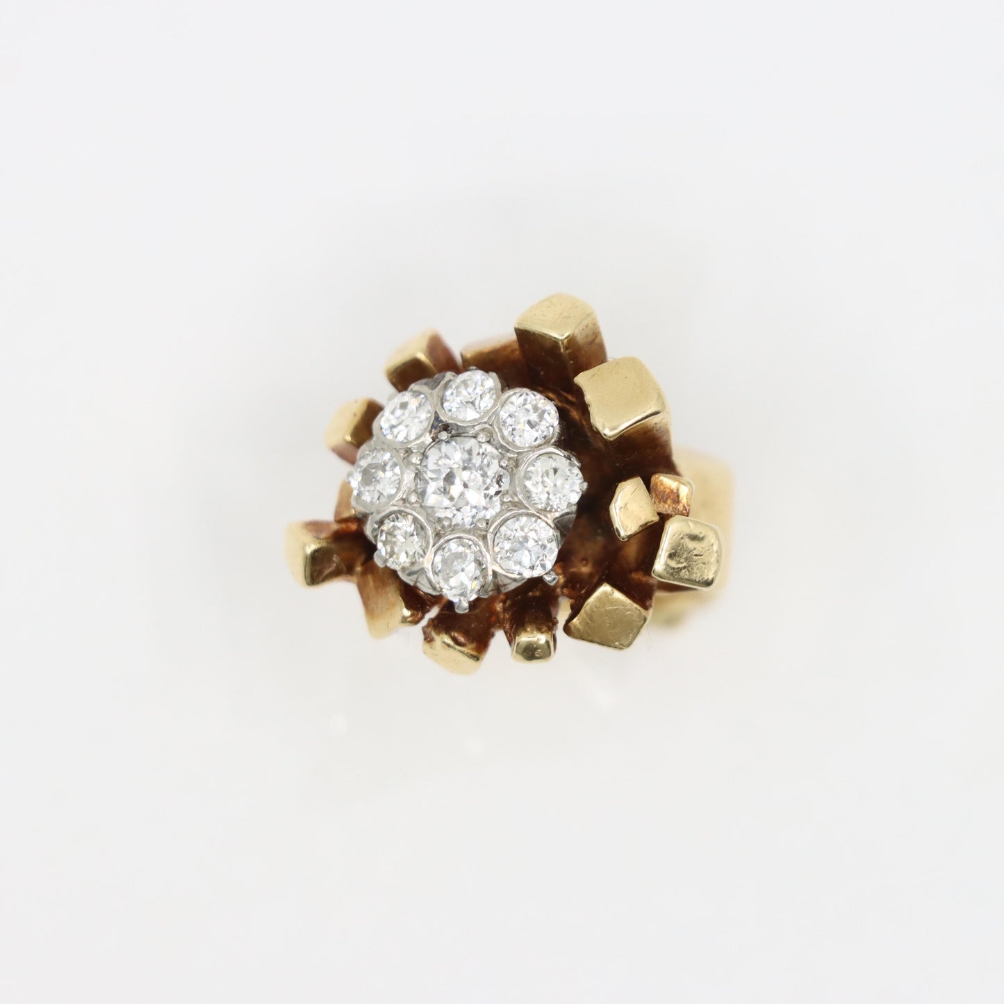 14K Gold 5.1 Carat Diamond Cluster Freeform Nugget Ring