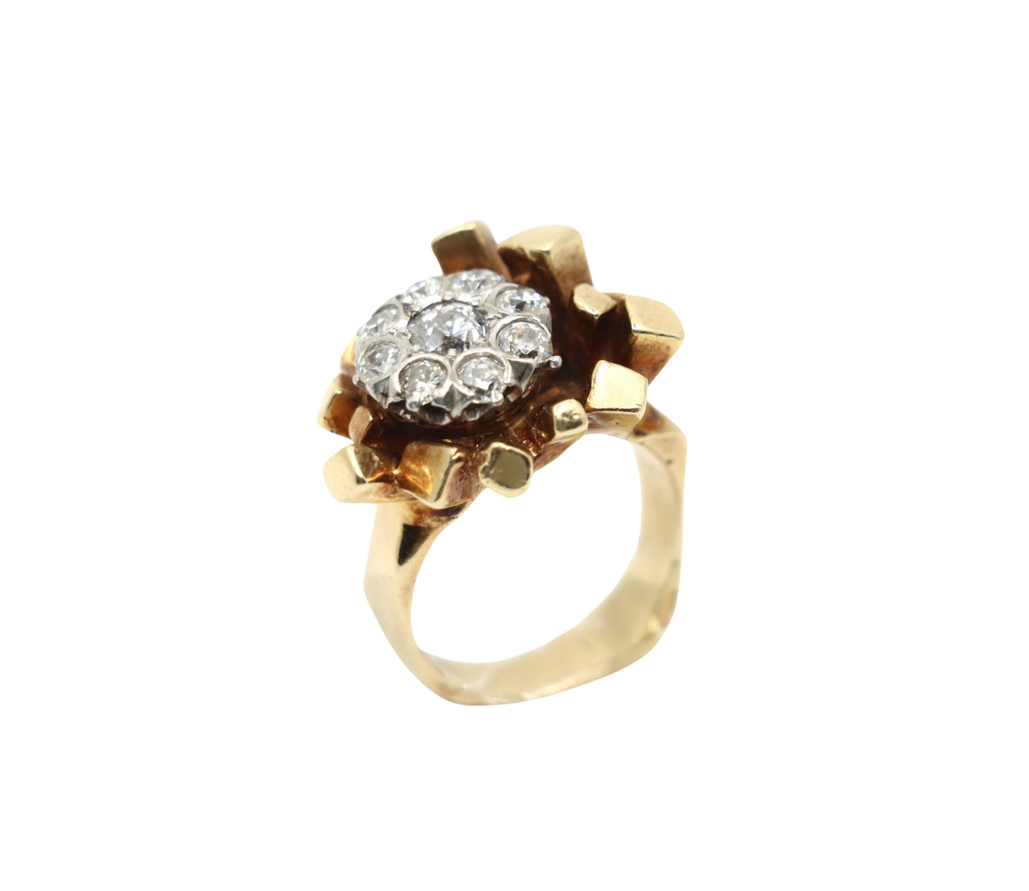 14K Gold 5.1 Carat Diamond Cluster Freeform Nugget Ring