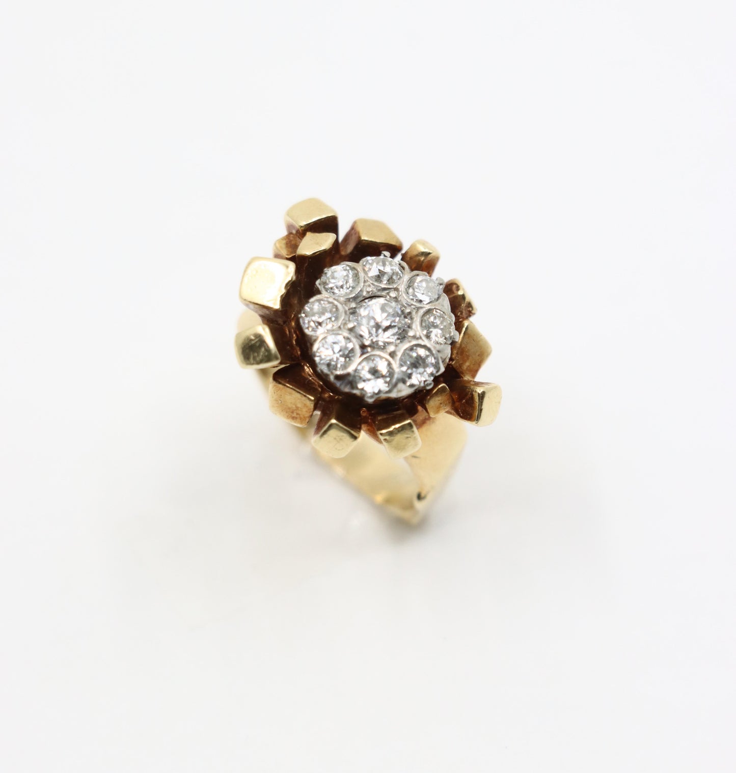 14K Gold 5.1 Carat Diamond Cluster Freeform Nugget Ring