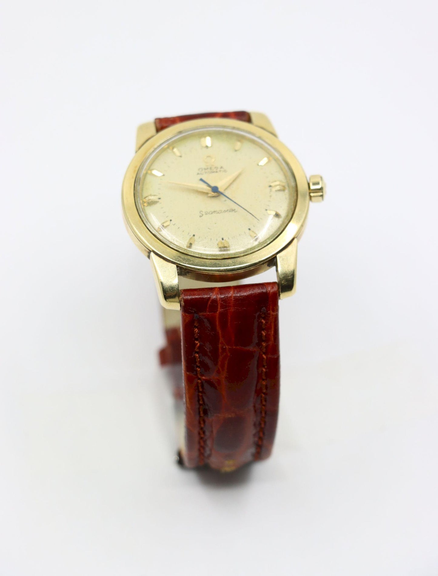 Vintage Omega 14K Gold Automatic Seamaster Brown Leather Watch