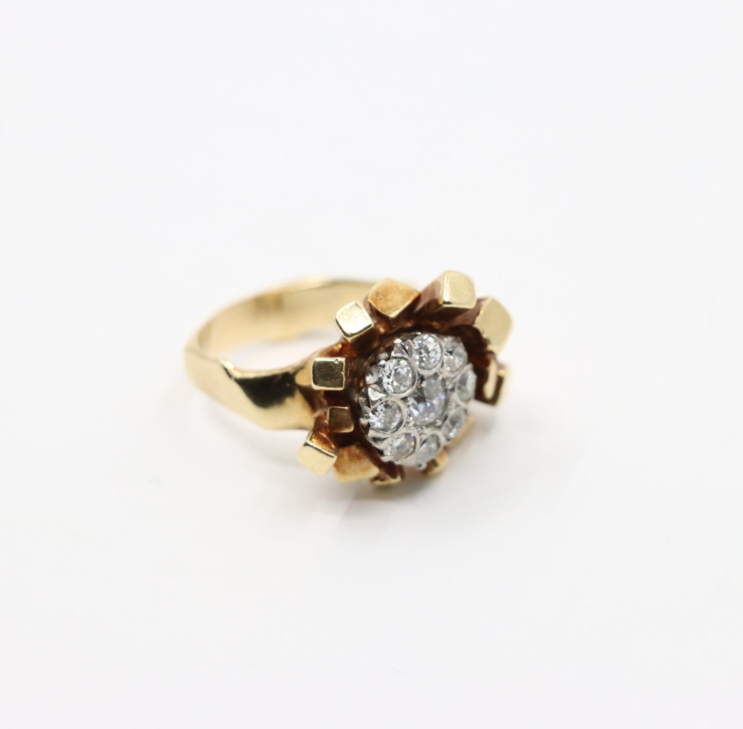 14K Gold 5.1 Carat Diamond Cluster Freeform Nugget Ring