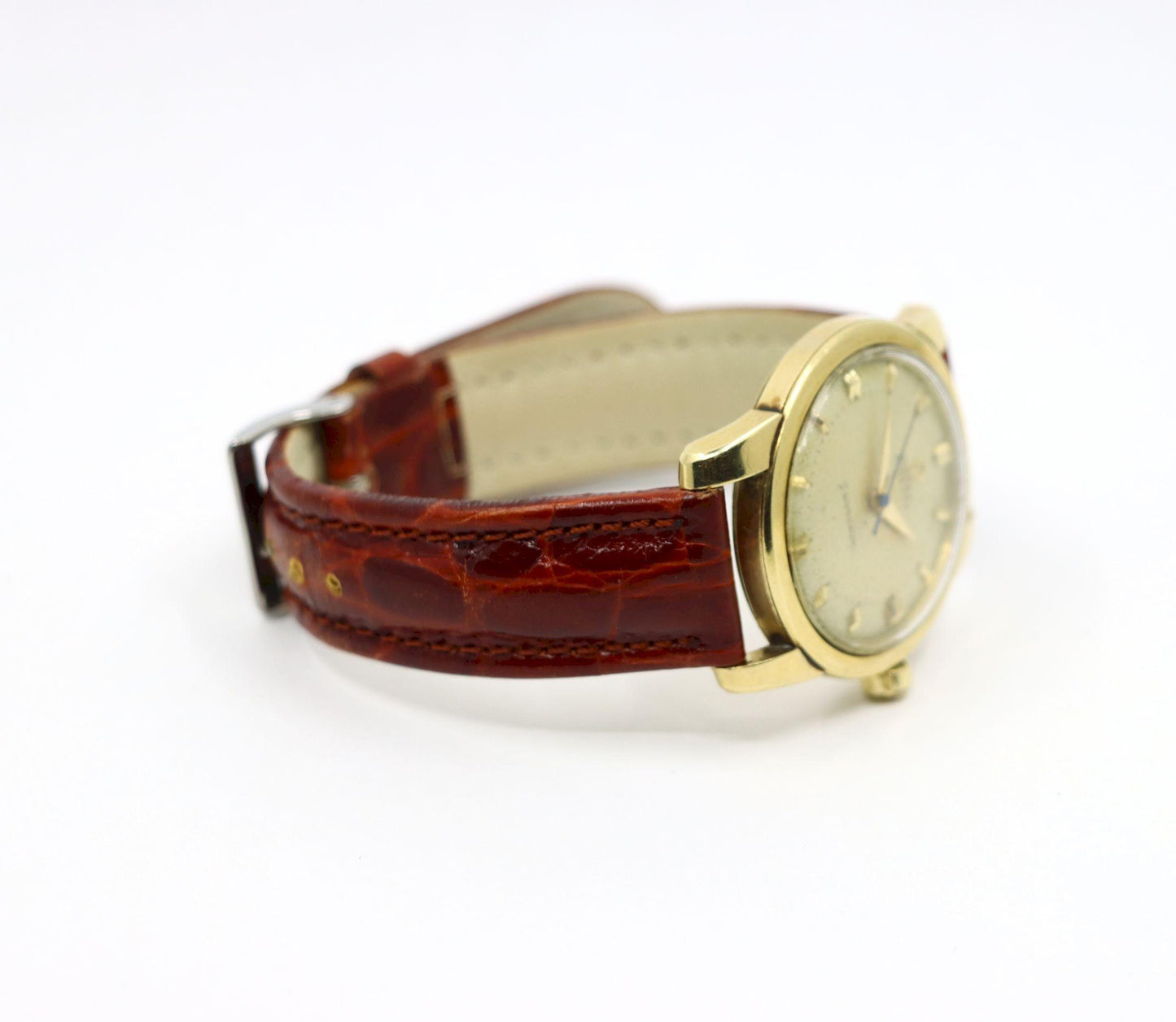 Vintage Omega 14K Gold Automatic Seamaster Brown Leather Watch