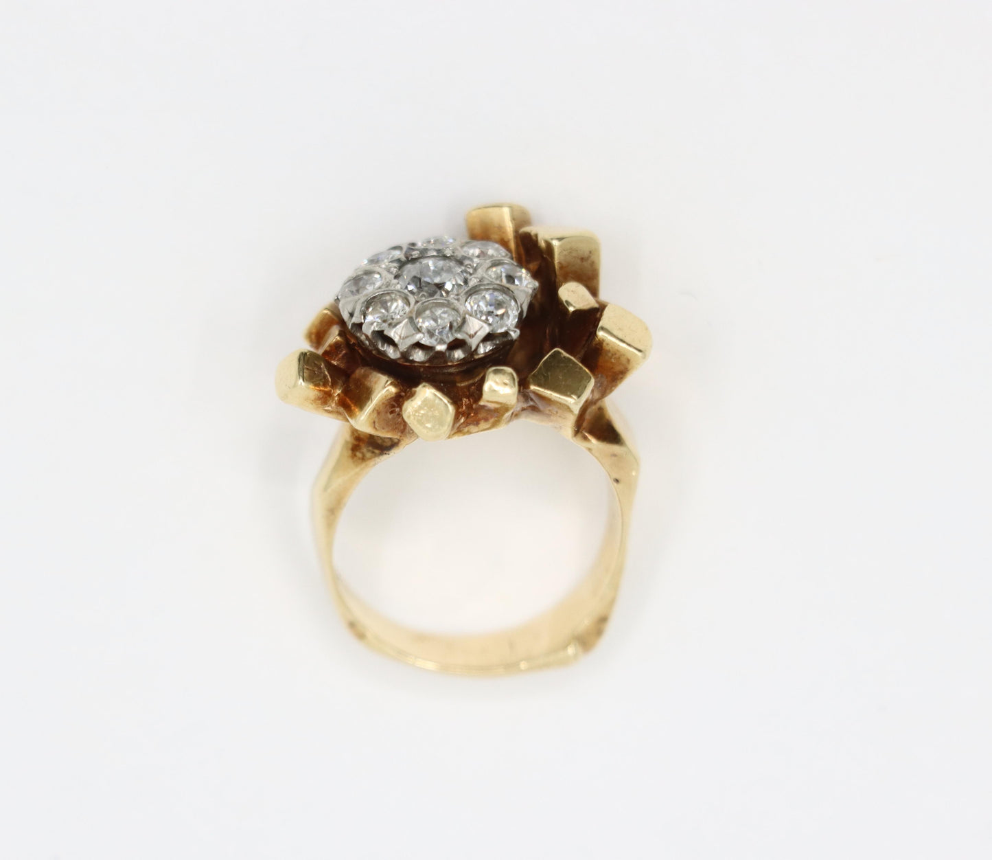 14K Gold 5.1 Carat Diamond Cluster Freeform Nugget Ring