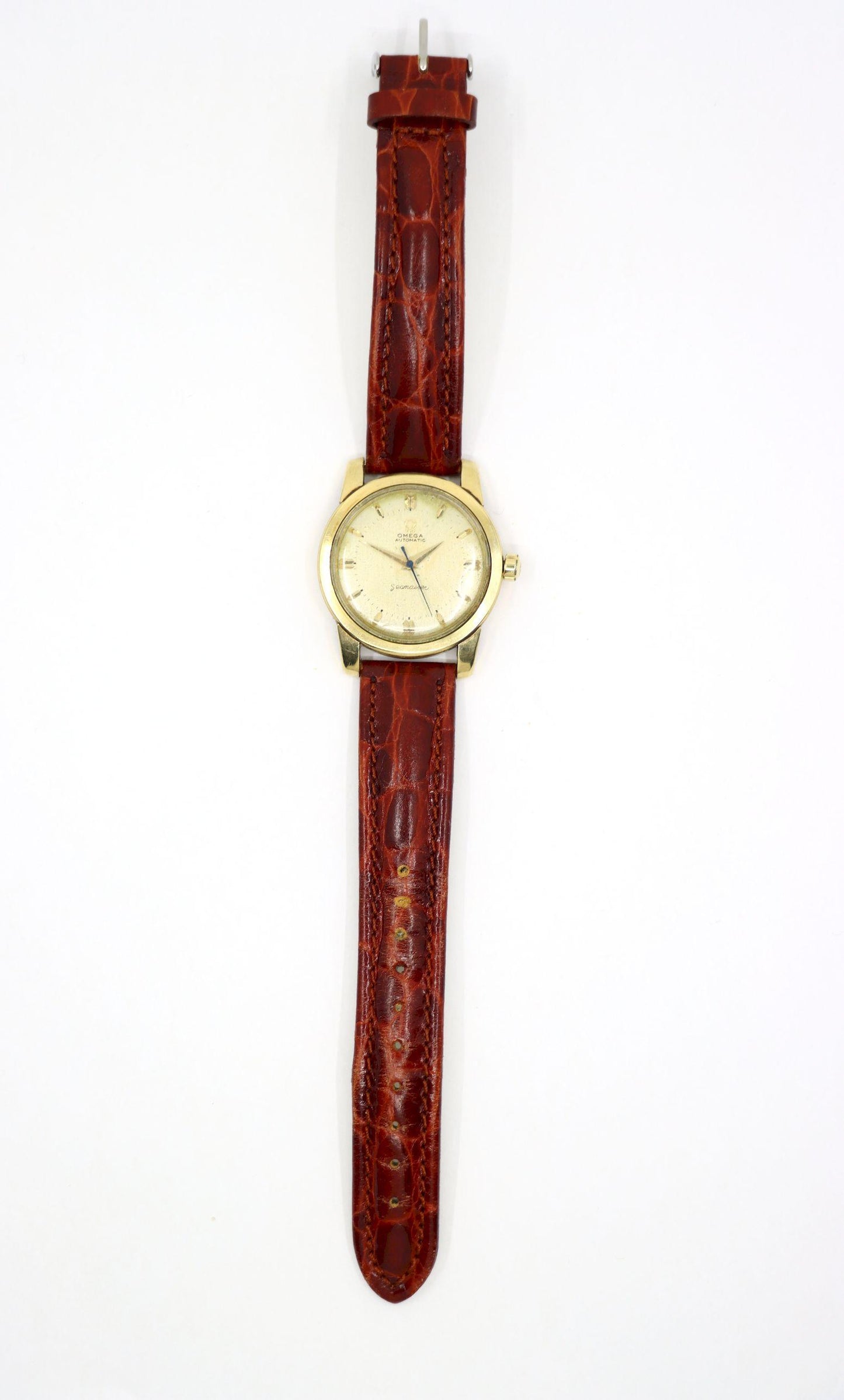 Vintage Omega 14K Gold Automatic Seamaster Brown Leather Watch