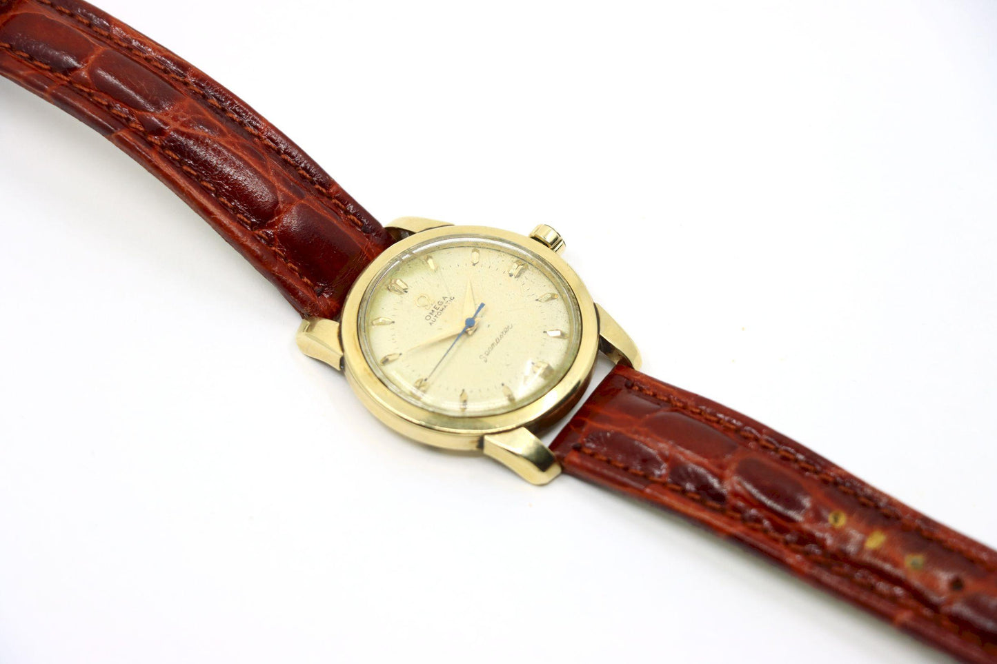 Vintage Omega 14K Gold Automatic Seamaster Brown Leather Watch