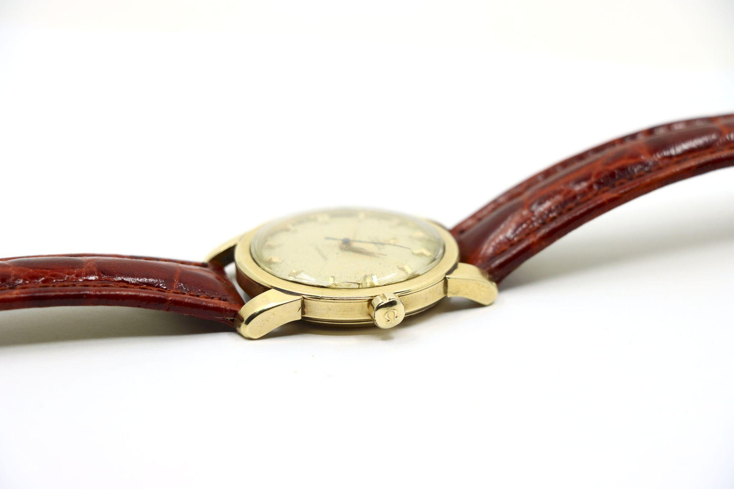 Vintage Omega 14K Gold Automatic Seamaster Brown Leather Watch