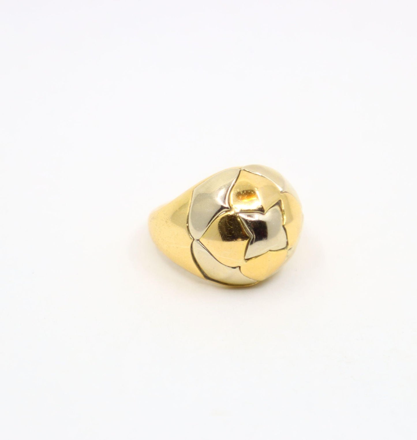 Vintage Bulgari 18K Yellow & White Gold Roma Lotus Domed Cocktail Ring