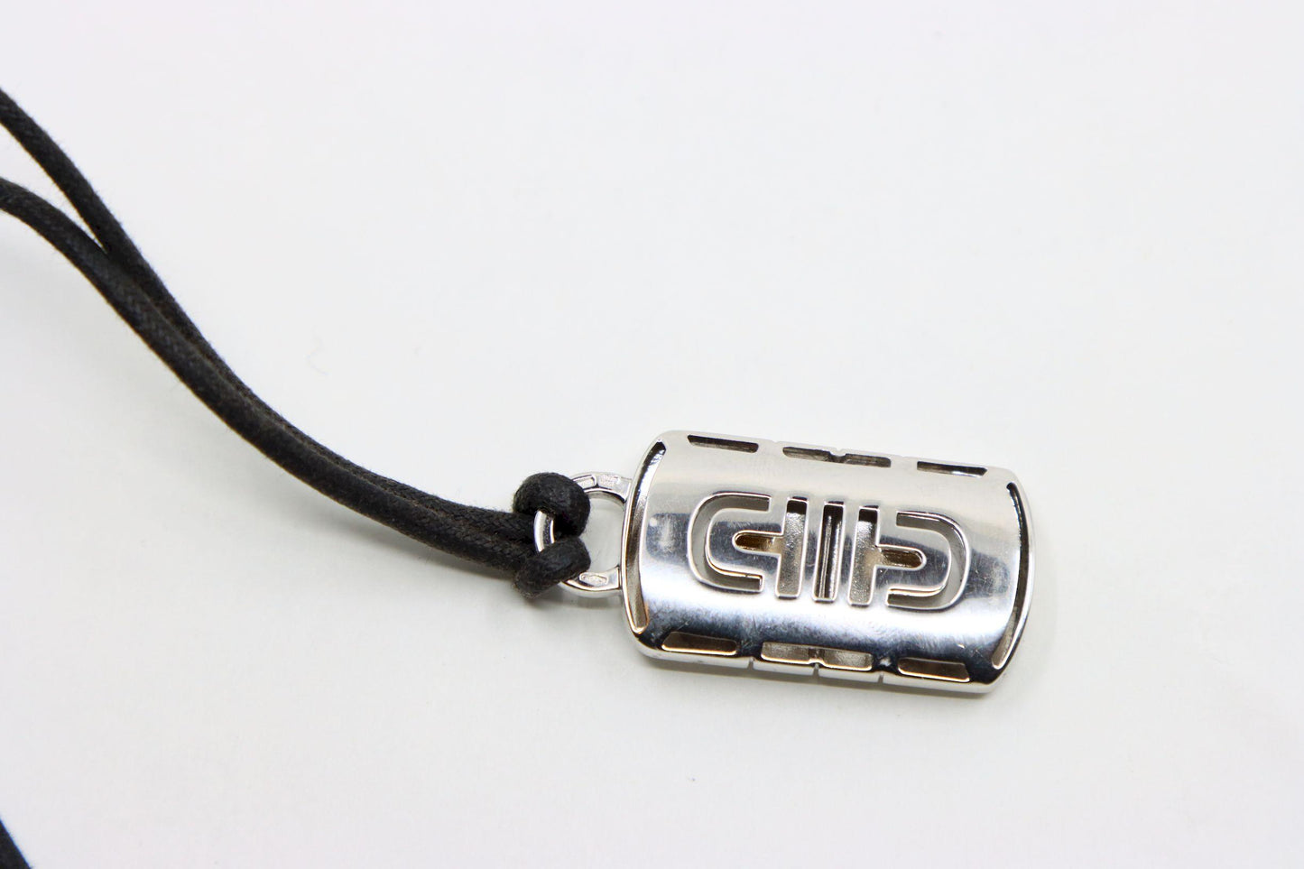 BVLGARI 18K White Gold Parentesi Pendant Leather Cord Necklace