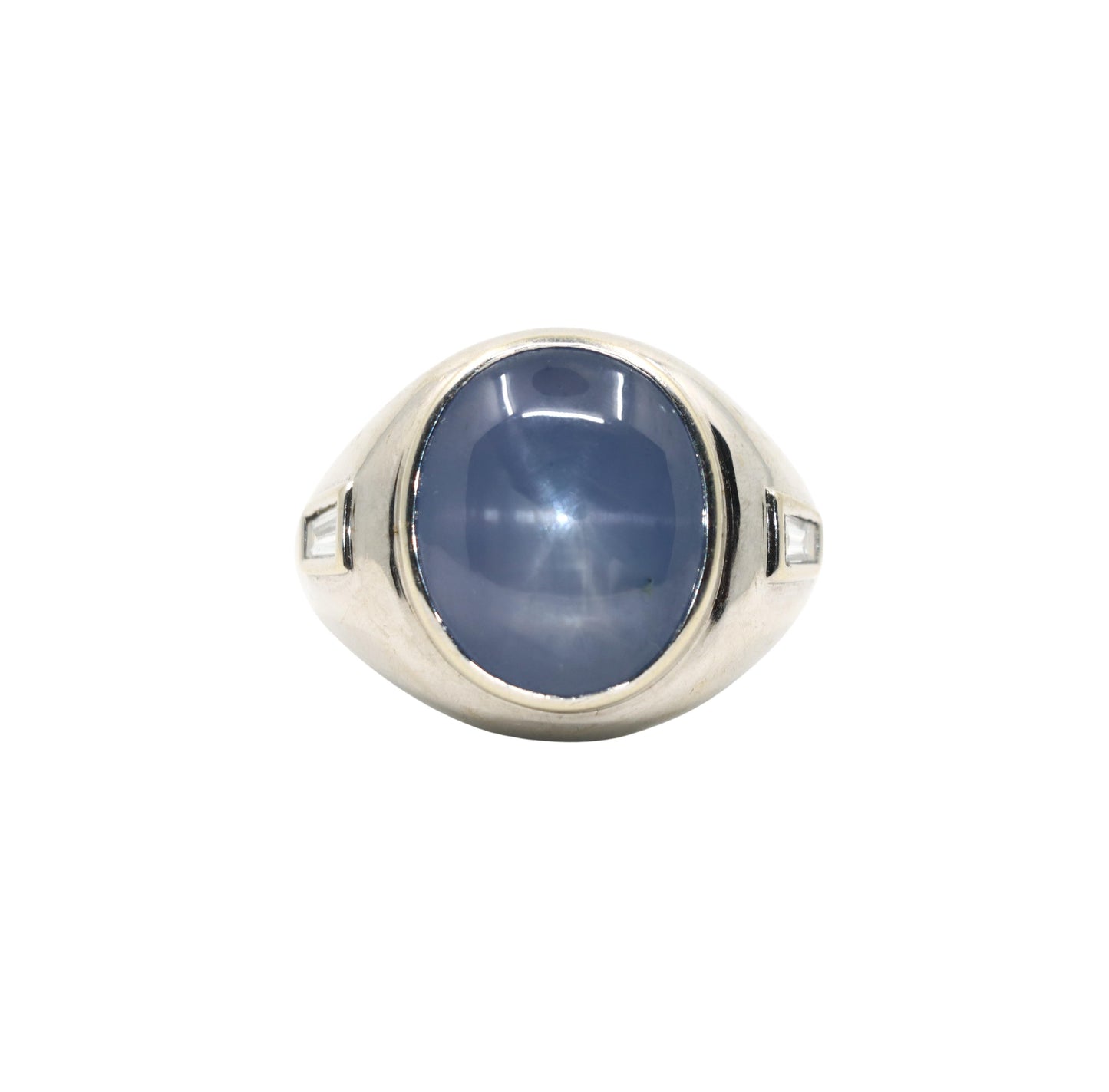 14K White Gold Large Star Sapphire Diamond Ring