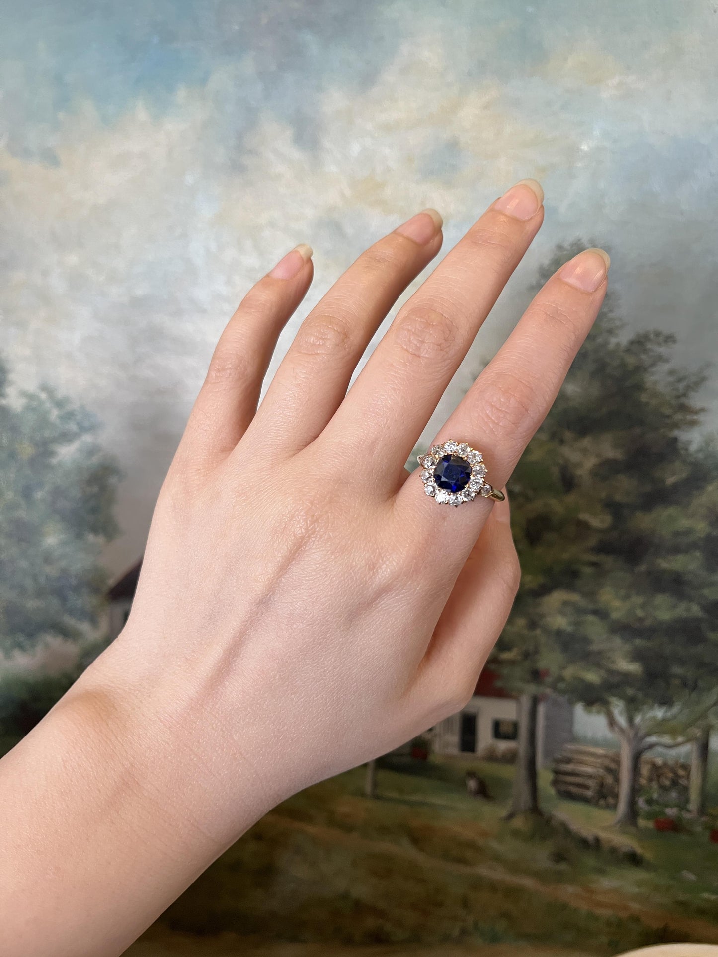 Vintage 18K Gold Diamond Sapphire Ring