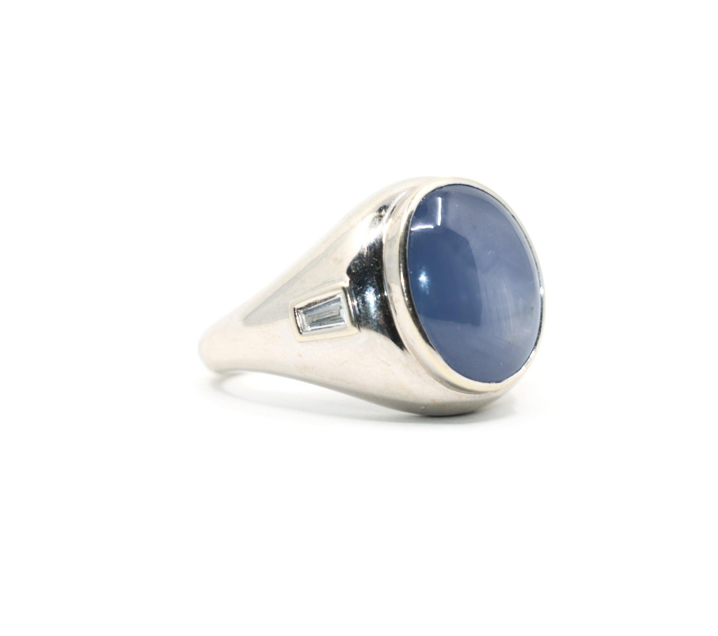 14K White Gold Large Star Sapphire Diamond Ring