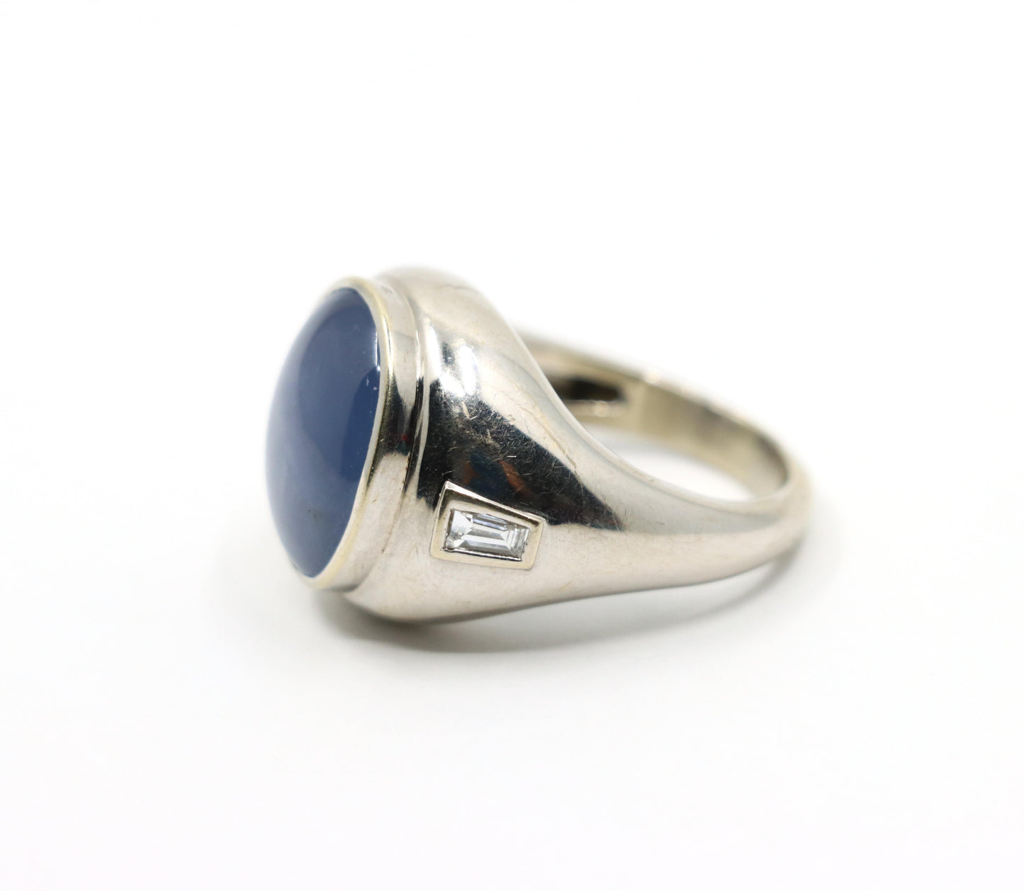 14K White Gold Large Star Sapphire Diamond Ring