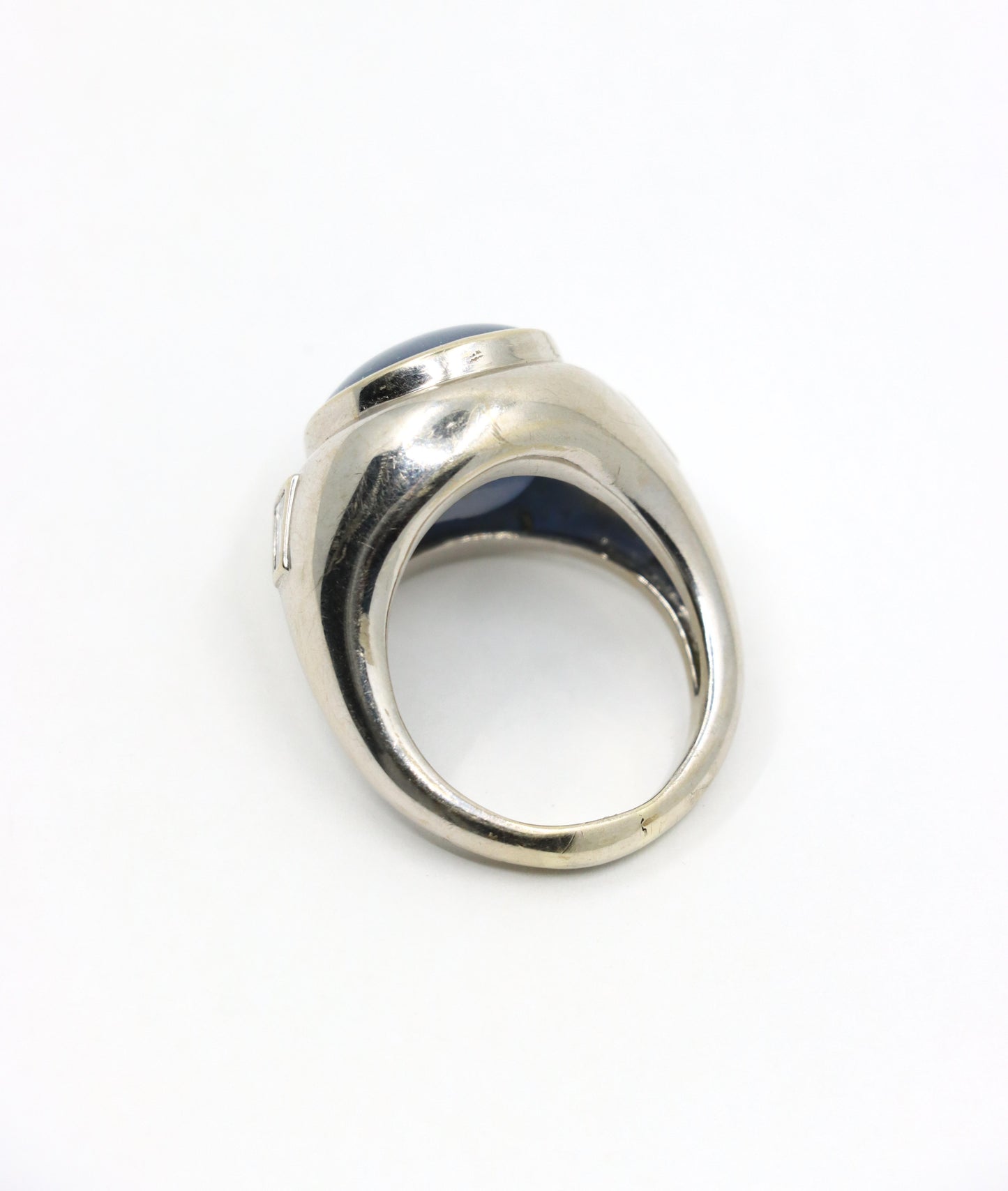14K White Gold Large Star Sapphire Diamond Ring