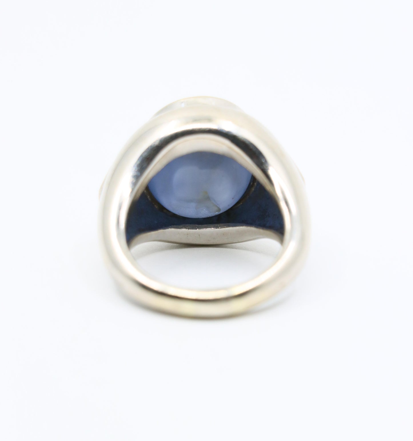 14K White Gold Large Star Sapphire Diamond Ring