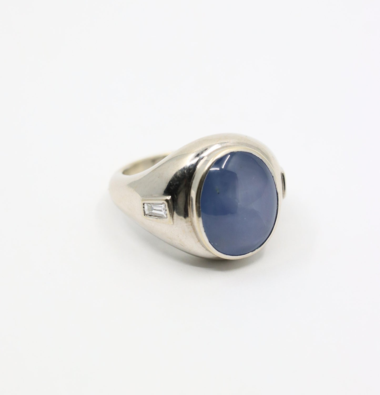 14K White Gold Large Star Sapphire Diamond Ring