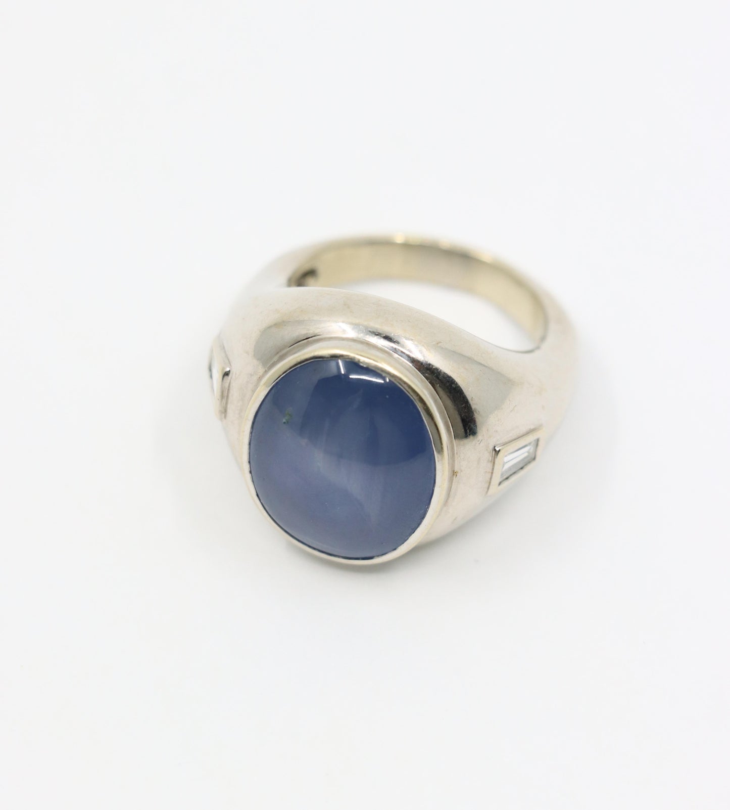 14K White Gold Large Star Sapphire Diamond Ring