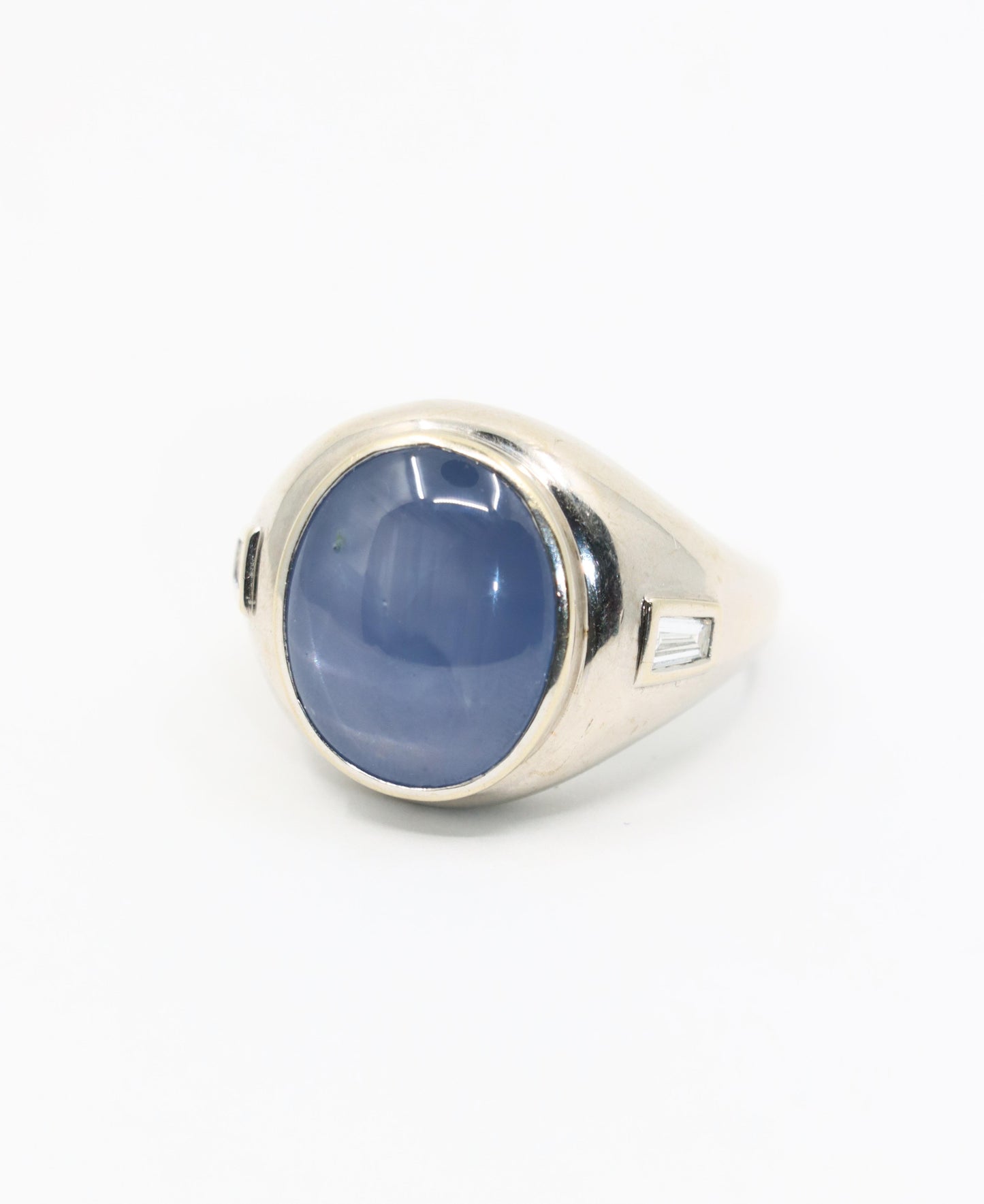 14K White Gold Large Star Sapphire Diamond Ring