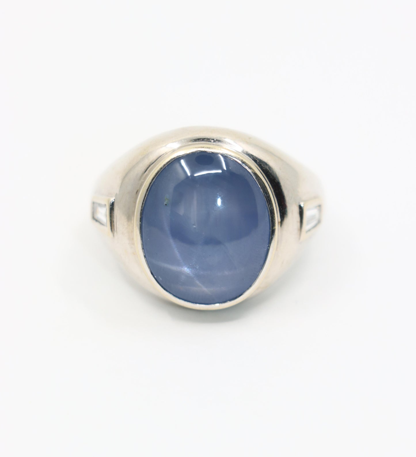 14K White Gold Large Star Sapphire Diamond Ring