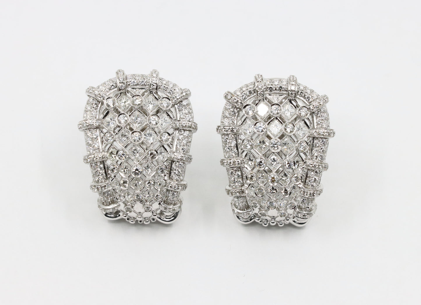 R.C.M 18K White Gold Diamond Earrings Italian
