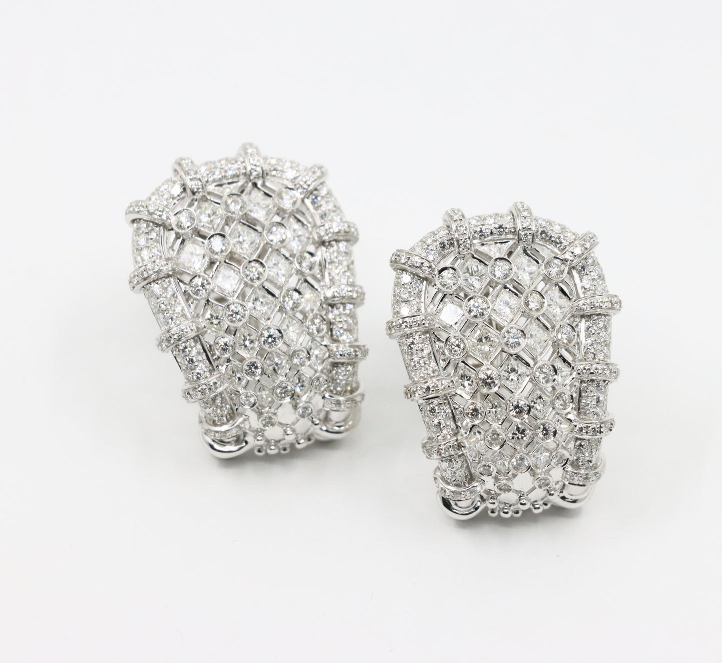 R.C.M 18K White Gold Diamond Earrings Italian