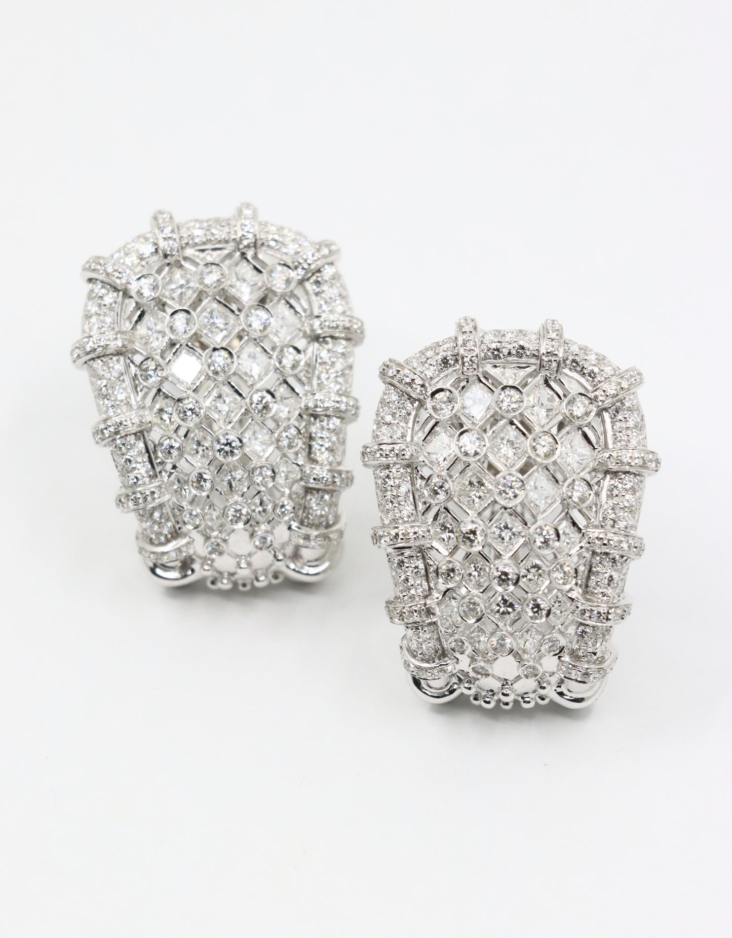 R.C.M 18K White Gold Diamond Earrings Italian