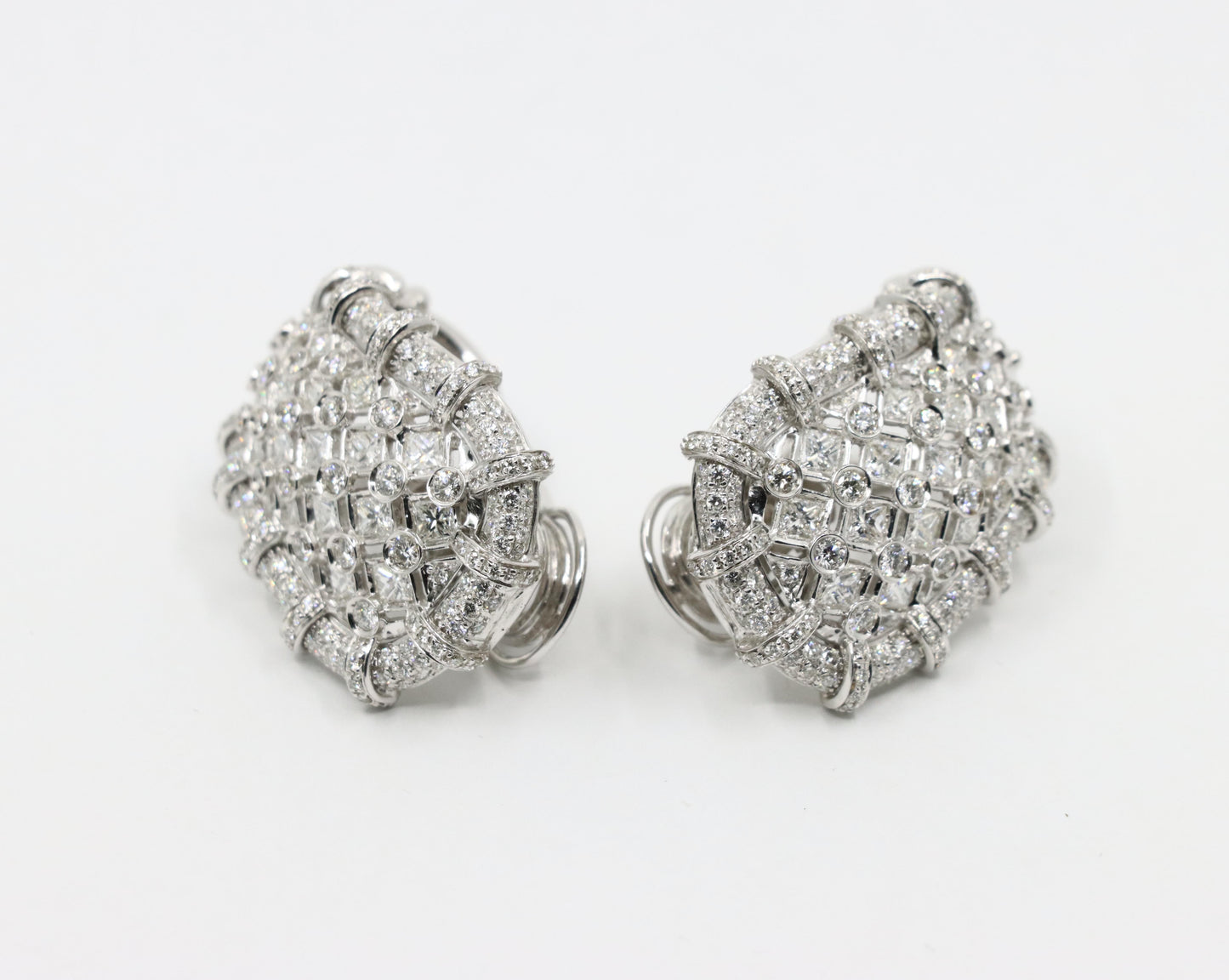 R.C.M 18K White Gold Diamond Earrings Italian