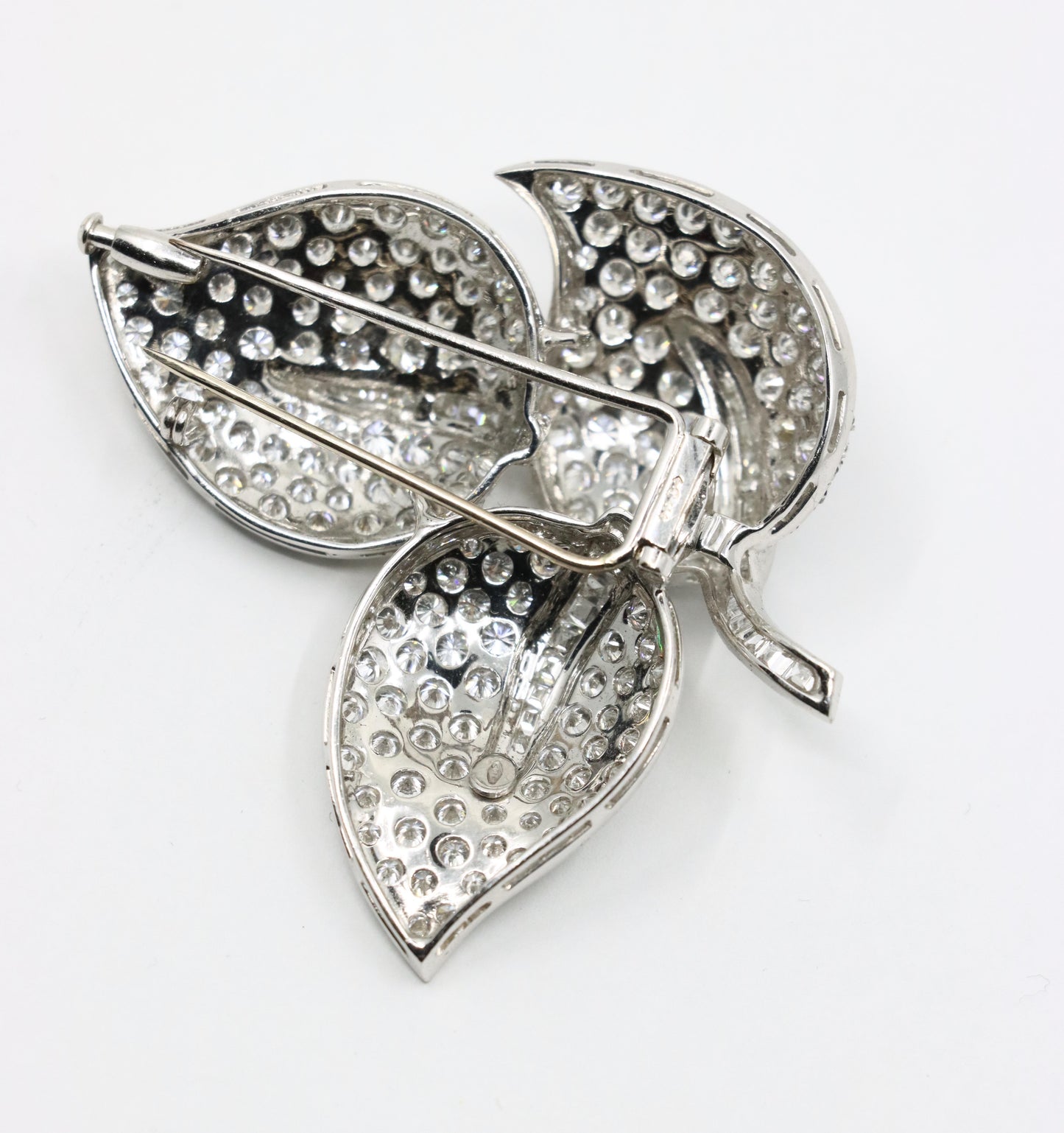 Vintage 18K White Gold Diamond Leaf Brooch