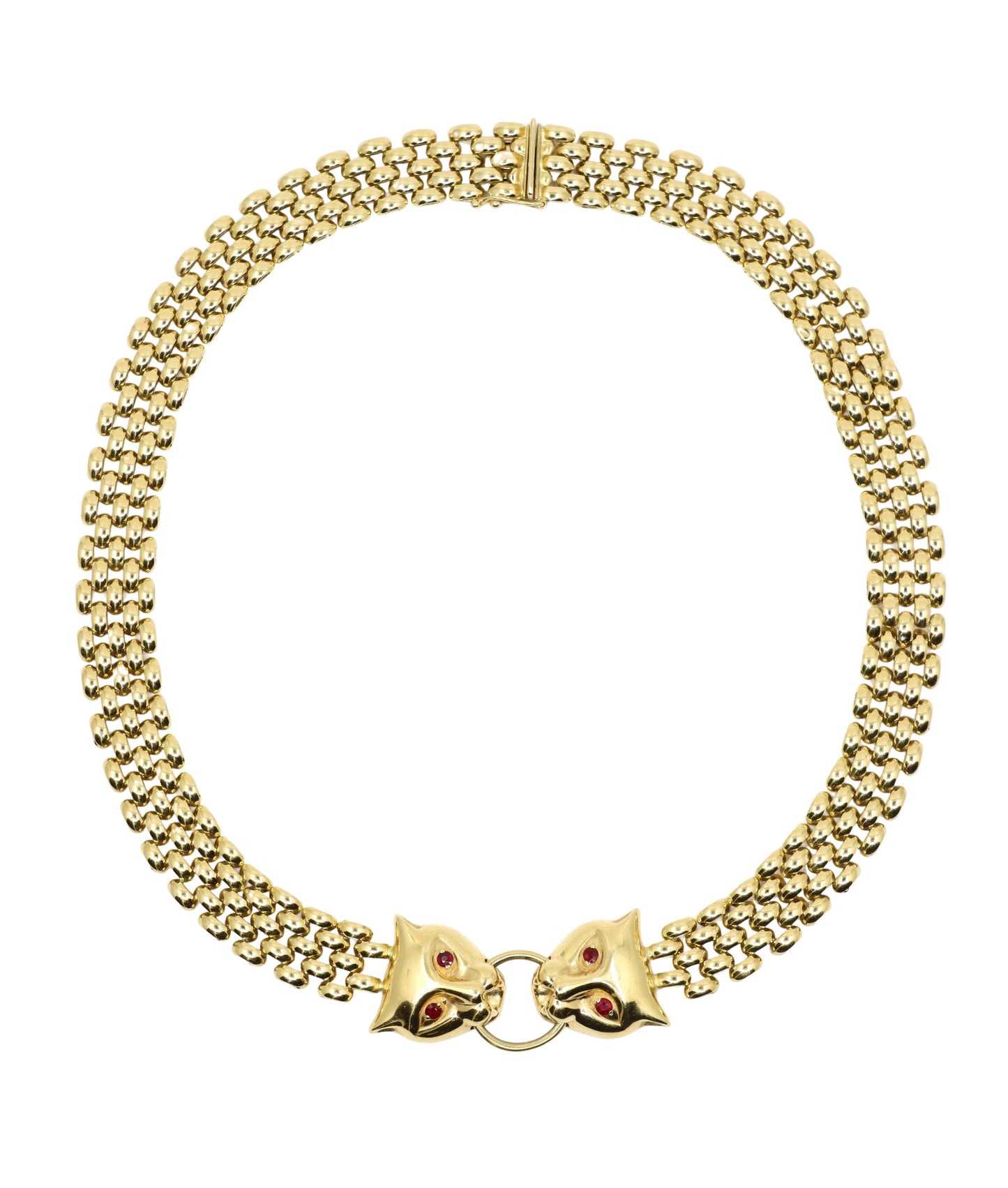 Vintage 14K Gold Ruby Panther Fox Necklace