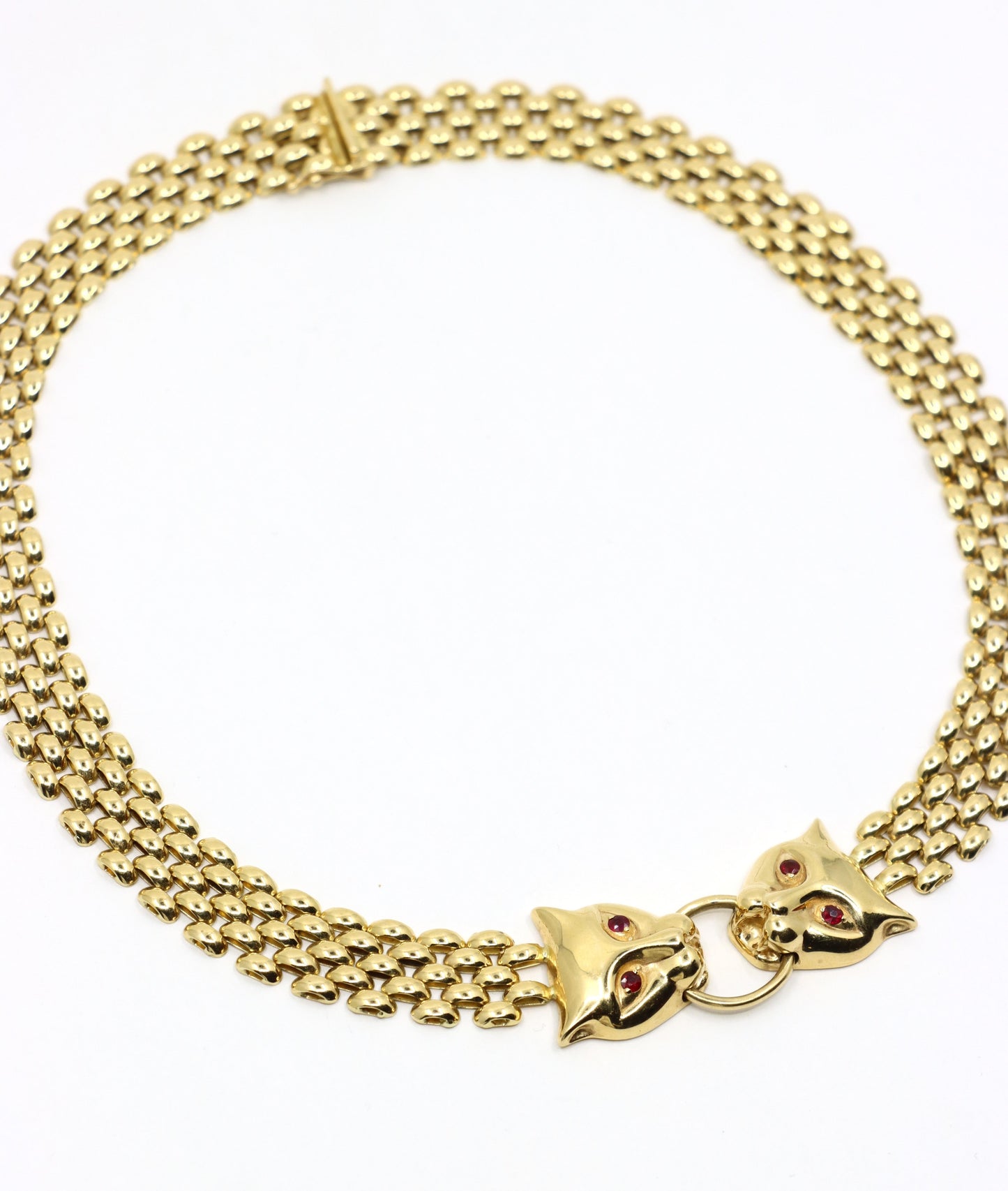 Vintage 14K Gold Ruby Panther Fox Necklace