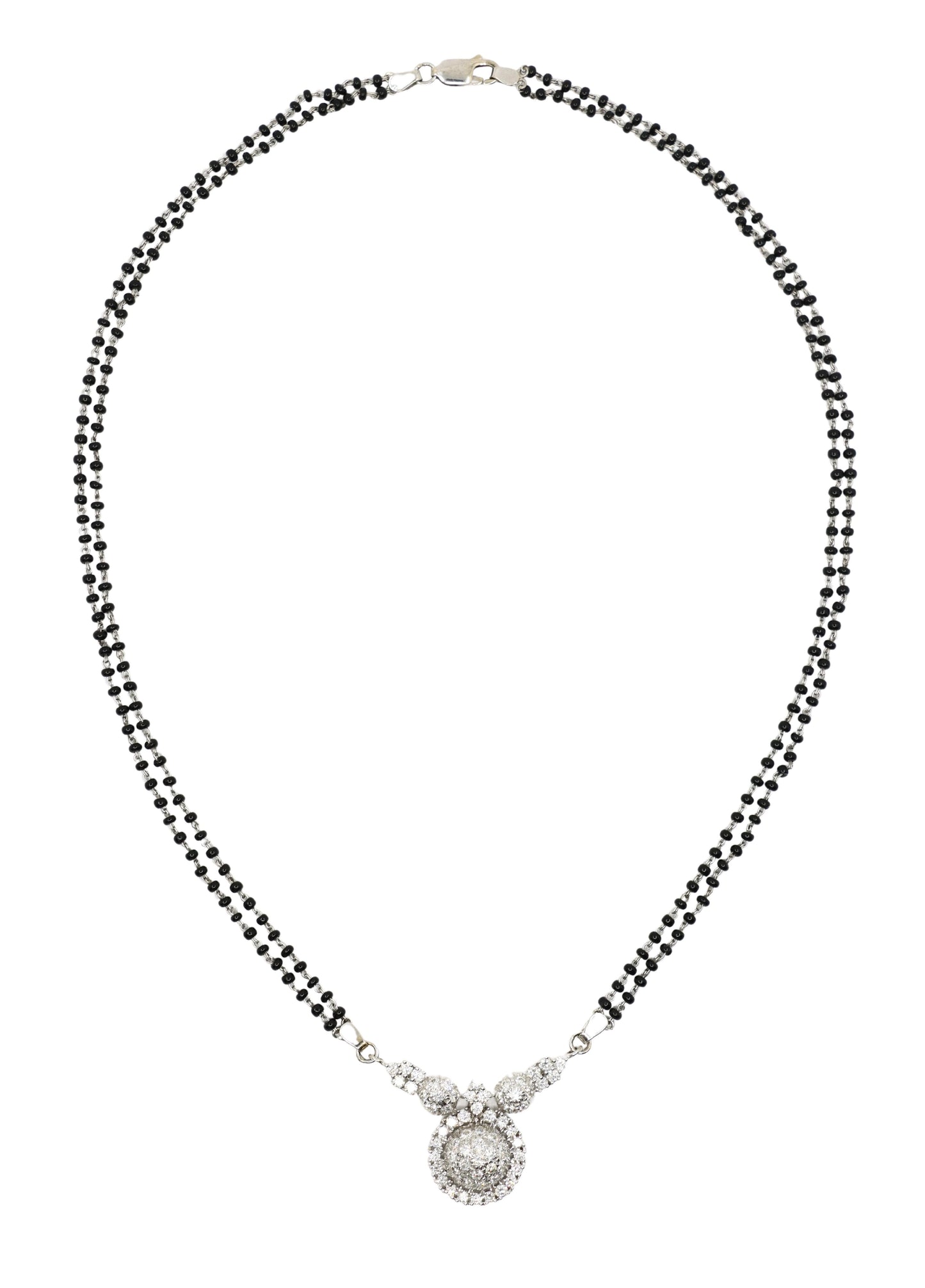 Vintage 18K White Gold Diamonds Onyx Beads Necklace