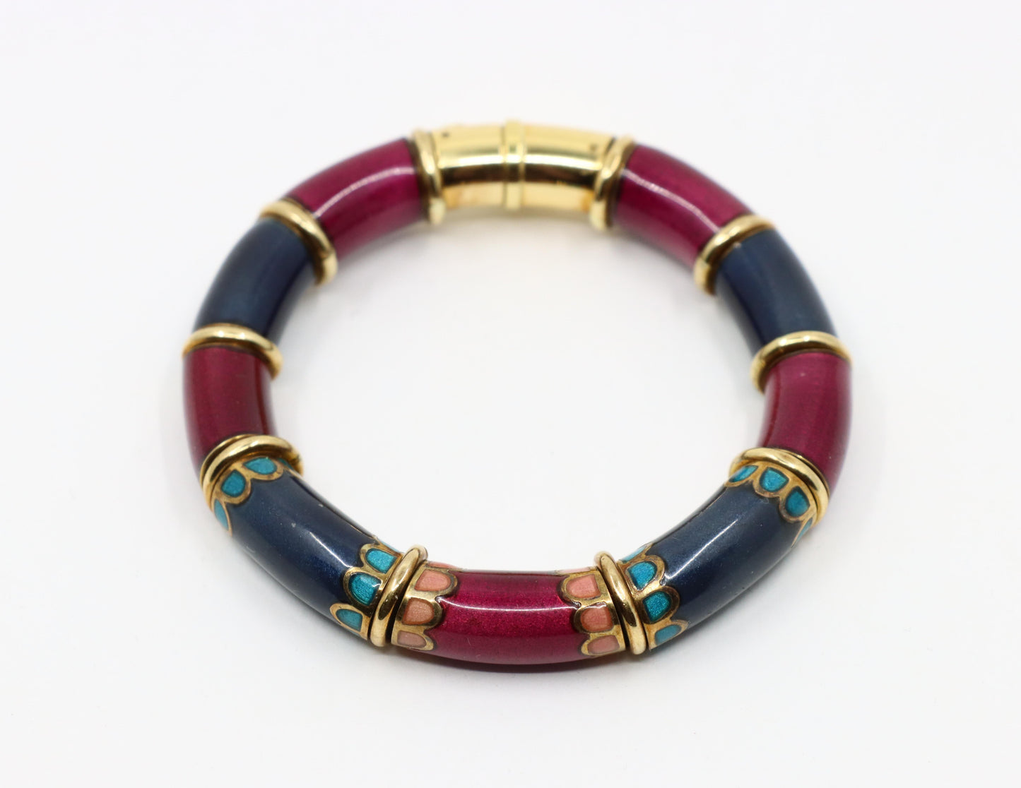 Vintage La Nouvelle Bague 18K Gold Red Navy Enamel Bracelet