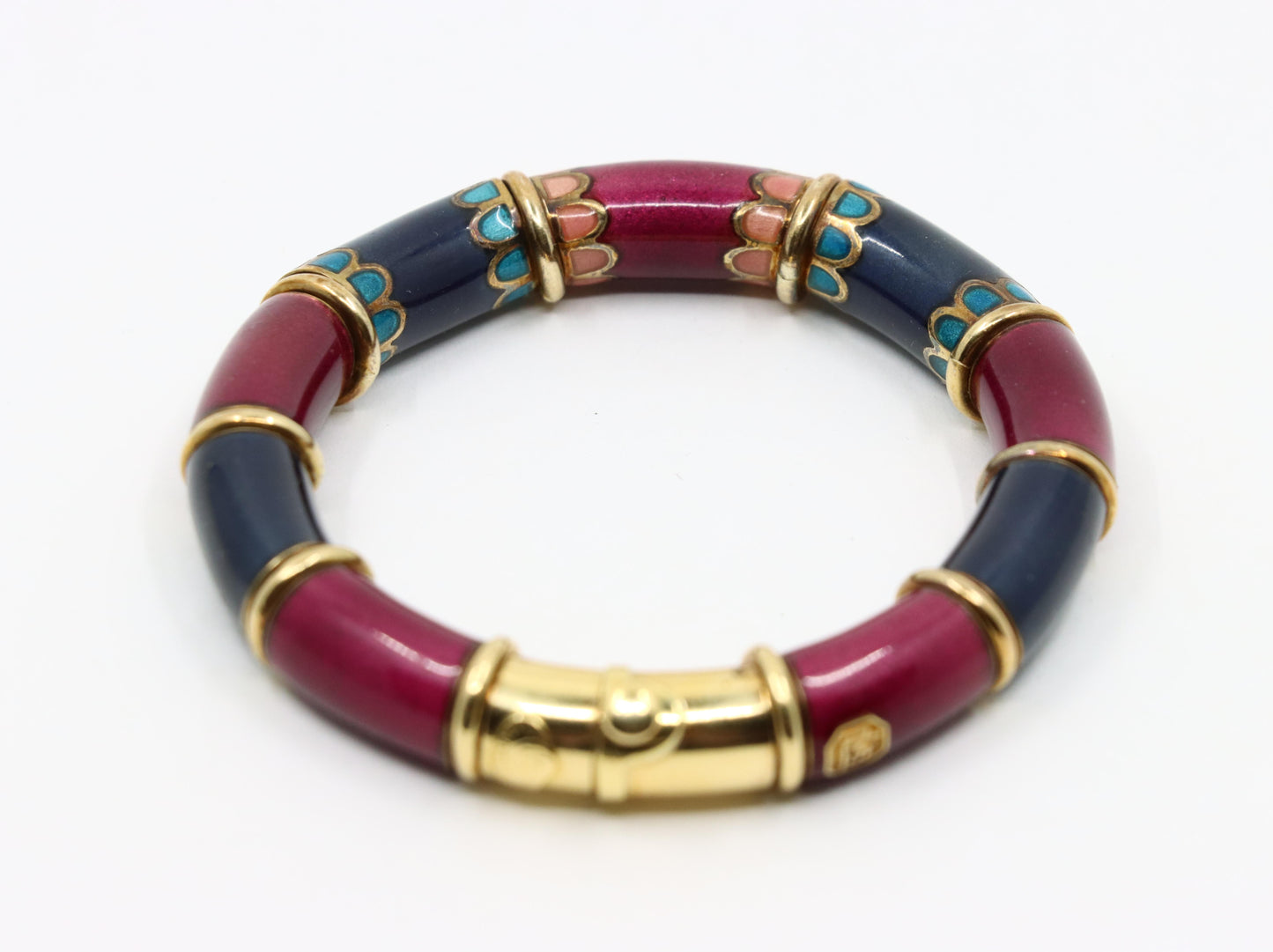 Vintage La Nouvelle Bague 18K Gold Red Navy Enamel Bracelet