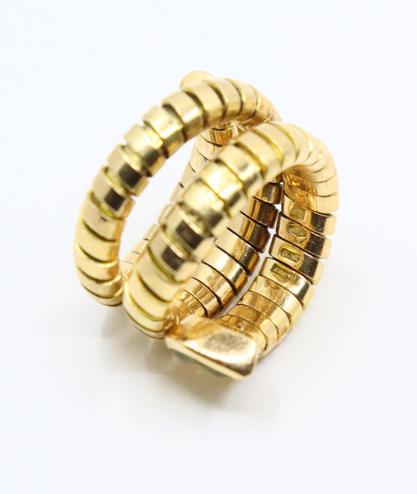 Bulgari Tubogas Serpenti Peridot 18k Yellow Gold 3-Row Ring