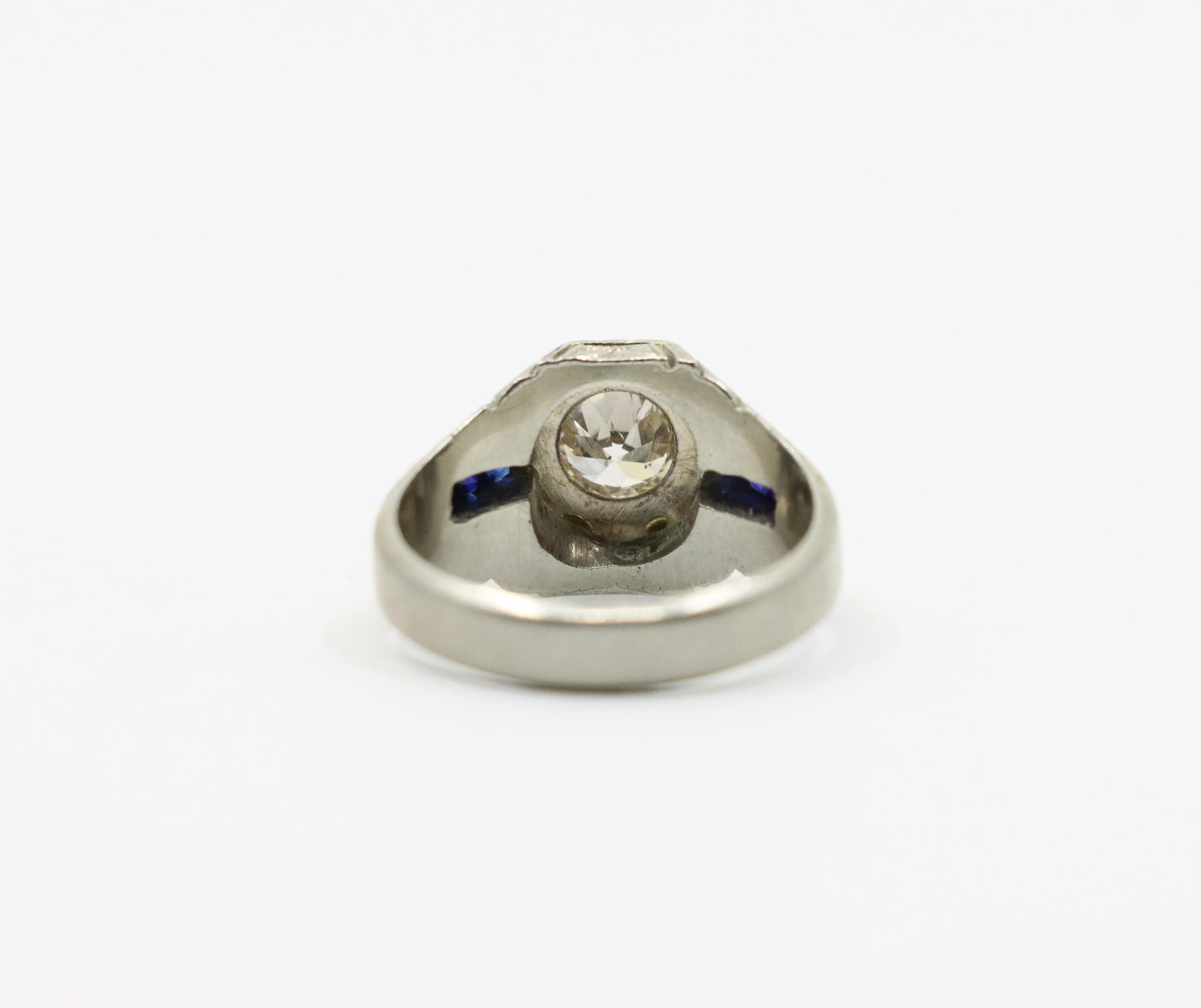 Art Deco Style 18K White Gold Sapphire 1.1 CT Diamond Ring