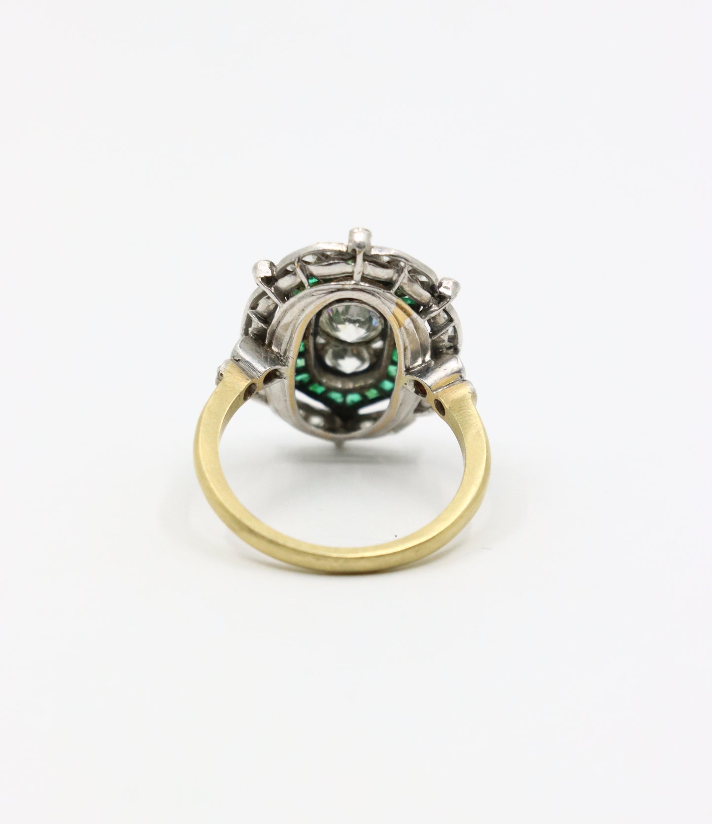 Art Deco 18K Gold & Platinum Diamond Emerald Ring
