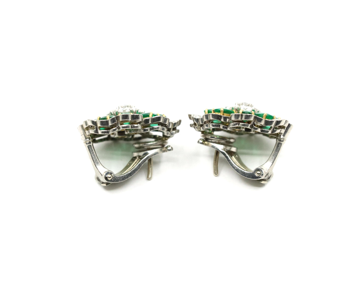 Van Cleef & Arpels 18K Gold & Platinum Diamond Emerald Flower Earrings