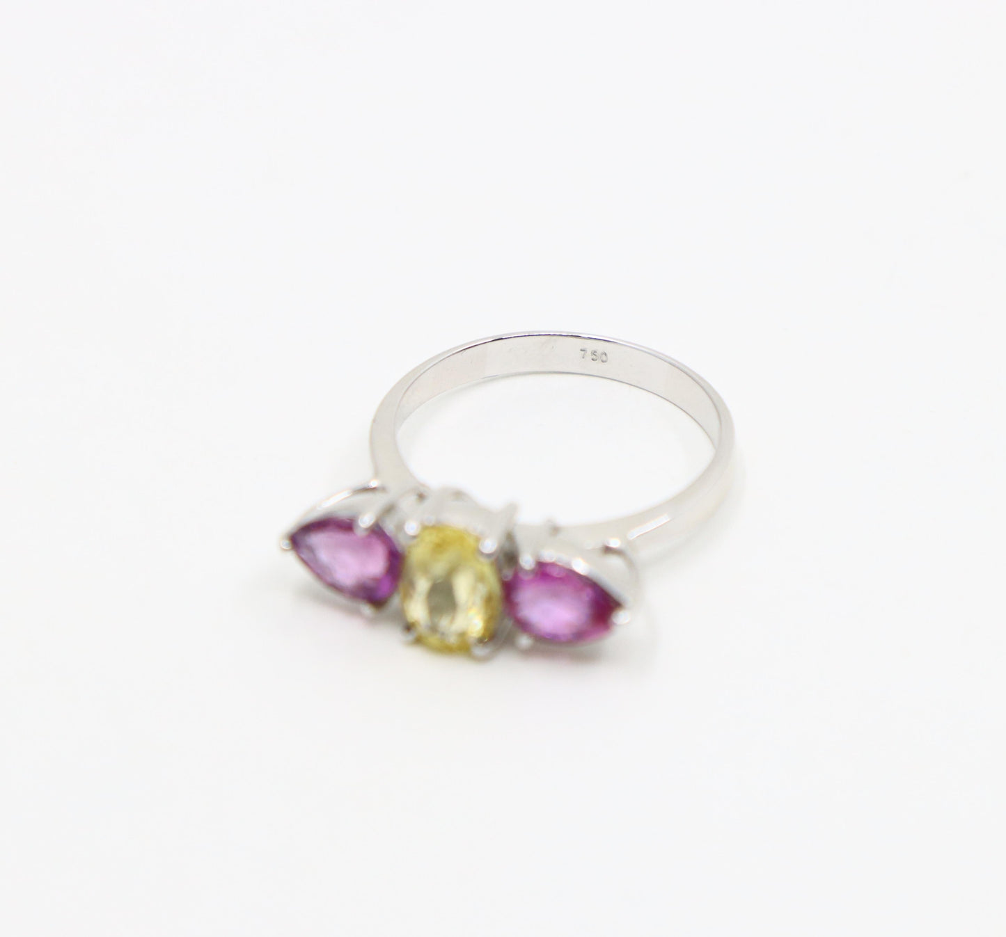 18K White Gold Yellow & Pink Sapphire Ring
