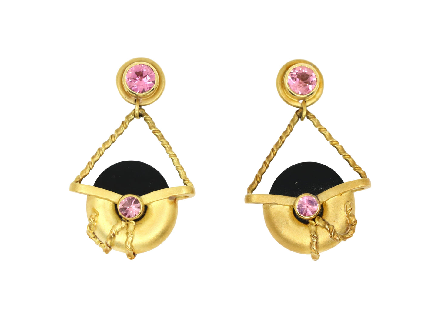 Vintage 18K Gold Tourmaline Onyx Earring
