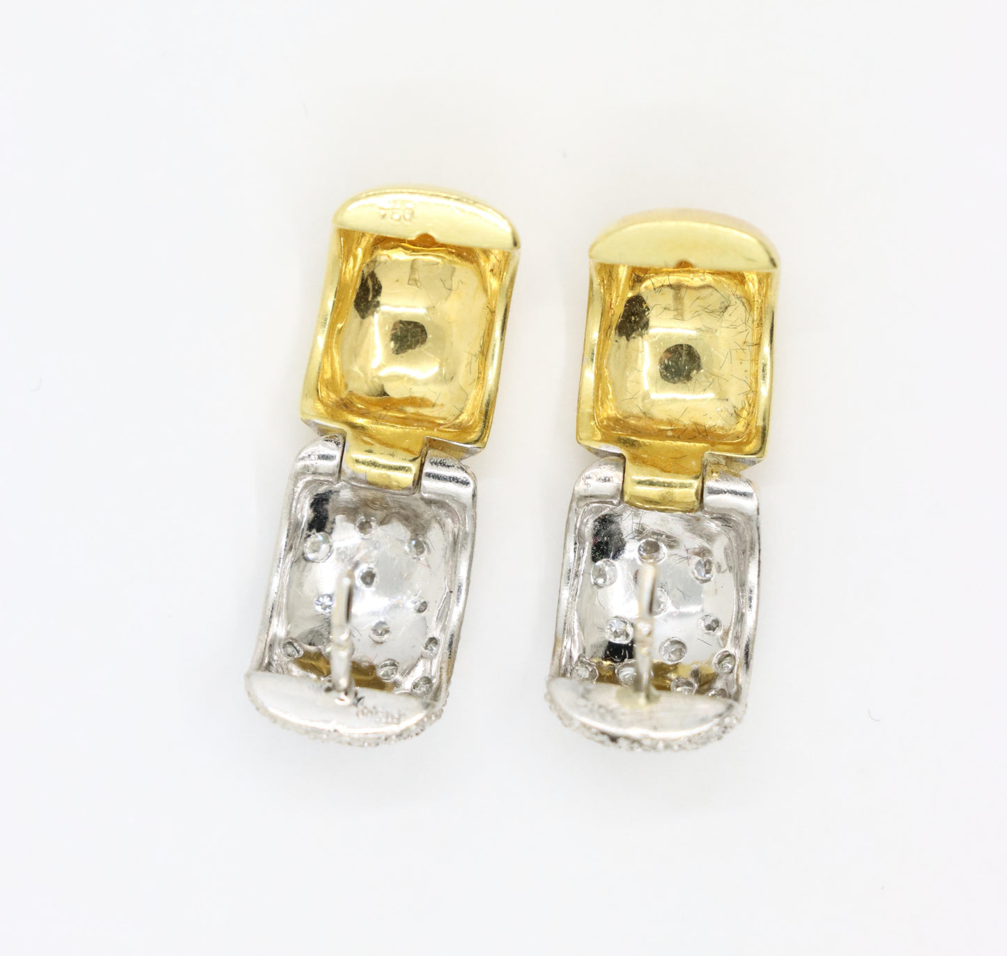 Vintage 18K Gold & Platinum Diamond Hoops Earring