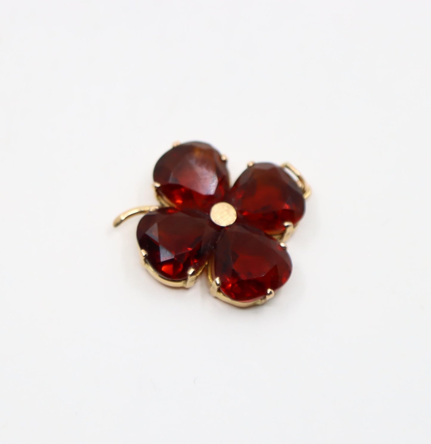 Vintage 14K Gold Garnet Four-Leaf Clover Pendant